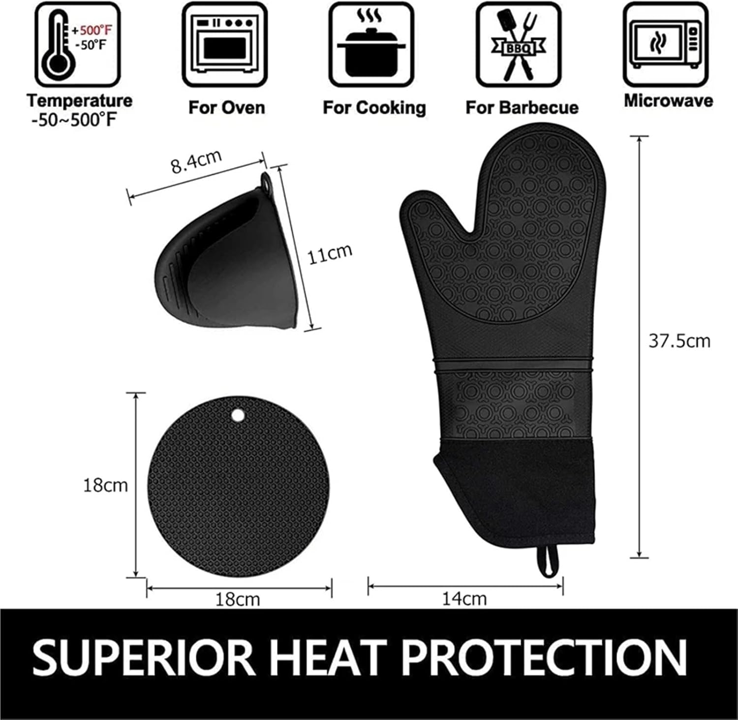 6Pcs Extra Long Oven Mitts & Pot Holders Set Silicone Heat Resistant Gloves Hot Pads for Kitchen Cooking Baking