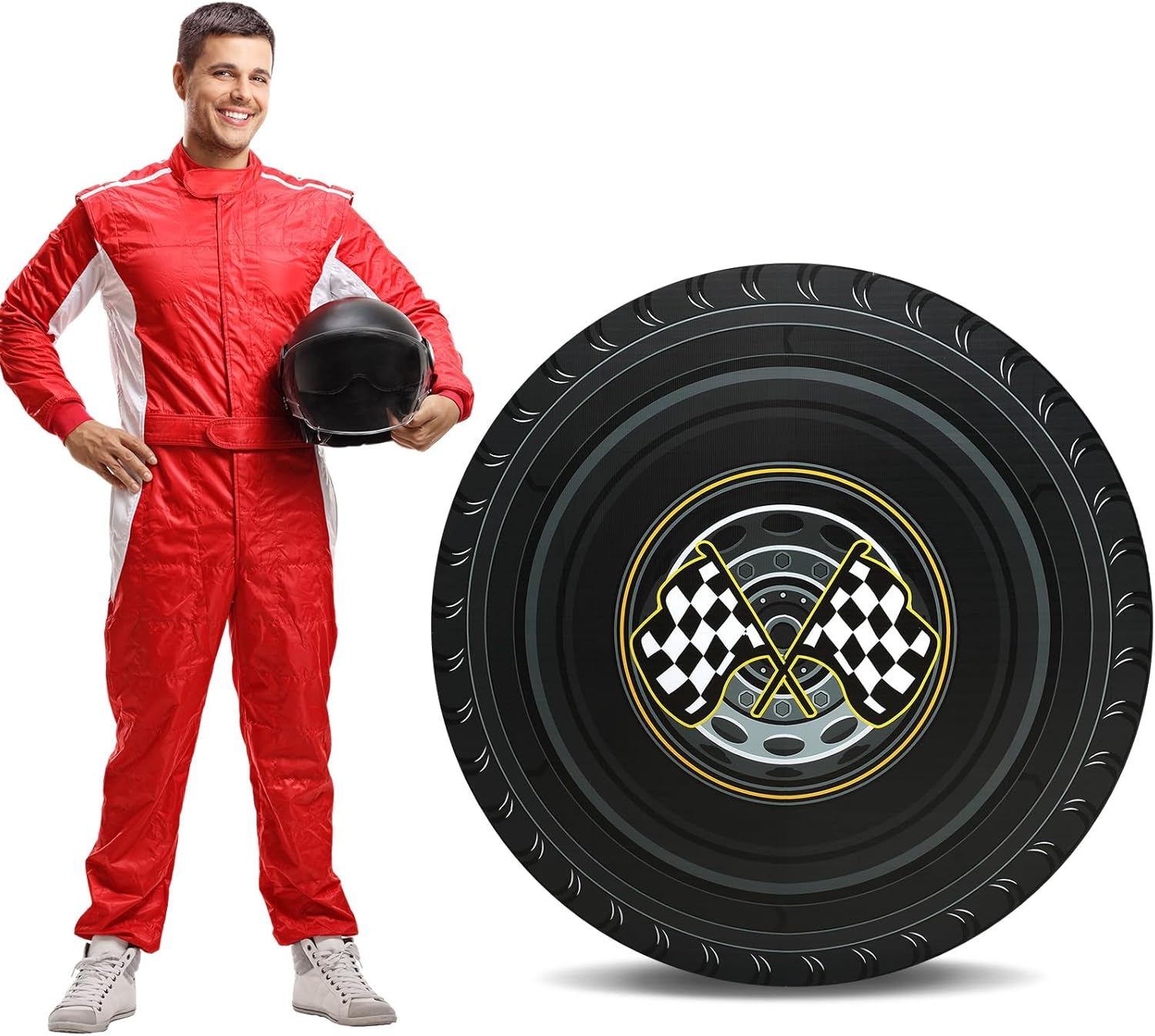 Bucherry Stand up Cardboard Cutout Life Size Racing Theme Party Decoration Backdrop Photo Props Stand up for Race Car Theme Birthday Supply(4 ft Racing Tire)