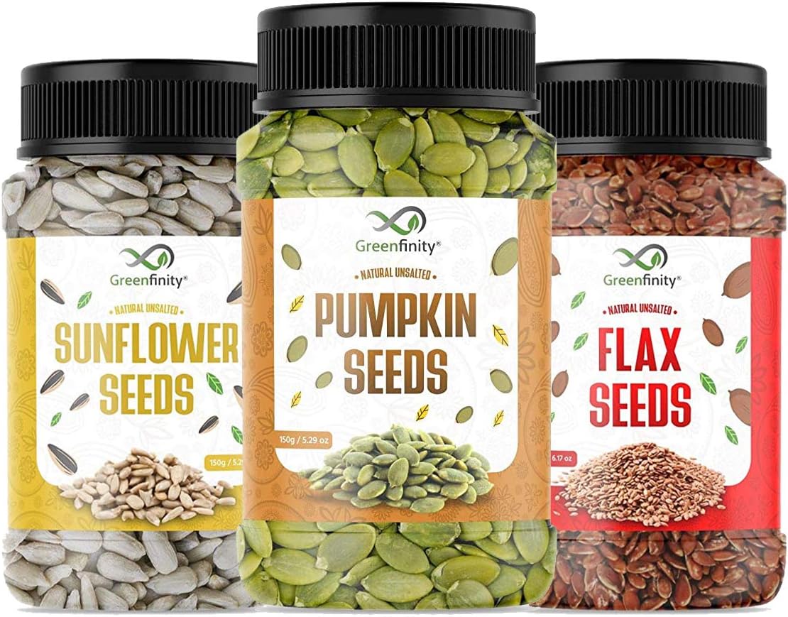 Seeds Combo 475g Pumpkin (150g), Sunflower (150g), and Flax Seeds (175g) for a Nutrient-Rich Snack and Healthy Diet
