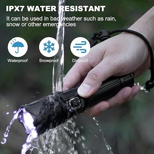 Miniatura 7 de Linternas recargables de alto lúmenes, paquete de 2 unidades, 990000 lúmenes, linterna LED súper brillante con cable USB, IPX7 impermeable, 5 modos