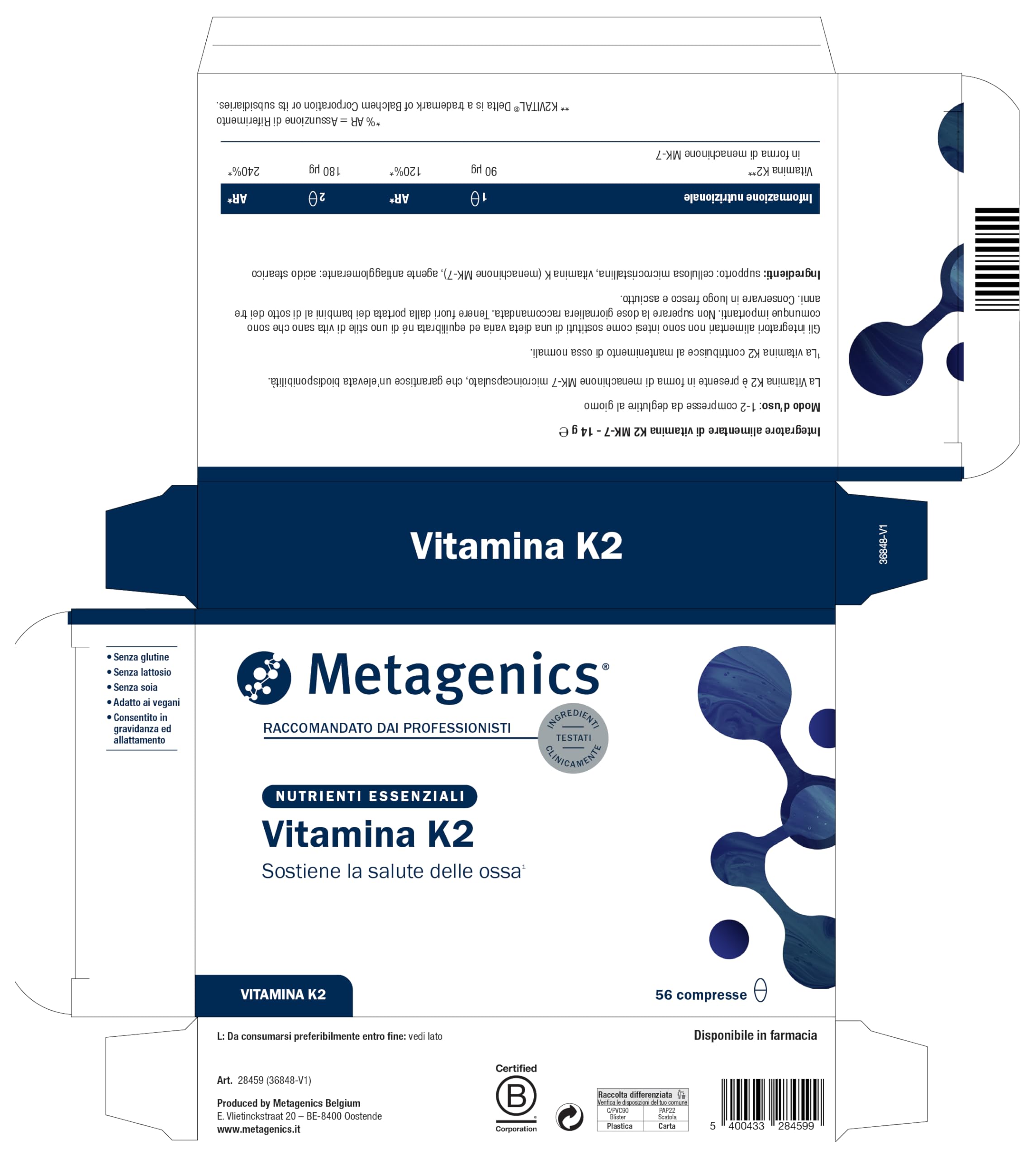 Metagenics Vitamina K2 - Contribuisce alla Normale Salute delle Ossa - 56 Compresse