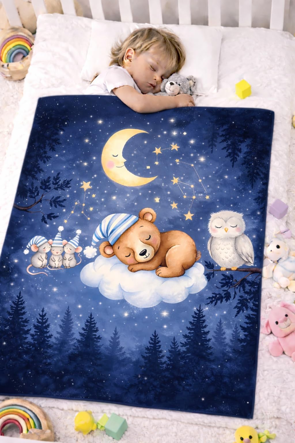 FRIDO Baby Blanket, ABC Animal Print, Cotton, Soft and Skin Friendly, All Season, Multicolor, 85 x 110 CM, 0-4 Years (Navy Blue)-image-8