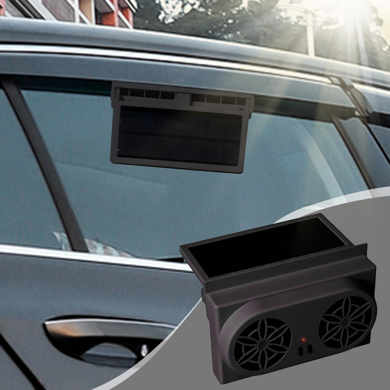 Ventilatore per finestrino auto ad energia solare, ventilatore elettrico portatile ricaricabile con funzione di raffreddamento per camion, camper, viaggi e guida