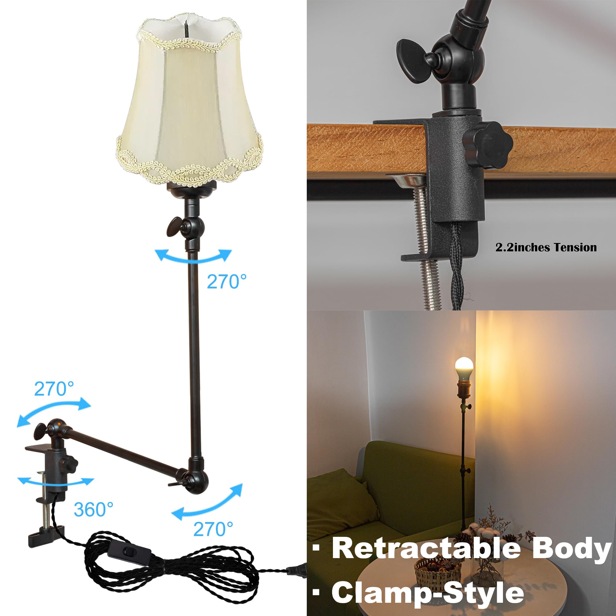 Klemmleuchte mit Fernsteuerung,1 Packung Leselampe mit 2,5 m Kabel, Dimmbar Nachttischlampe,Augenpflege Schreibtischlampe für Büro Heimgebrauch, E27 Lampenhalterung - DZ0332/6