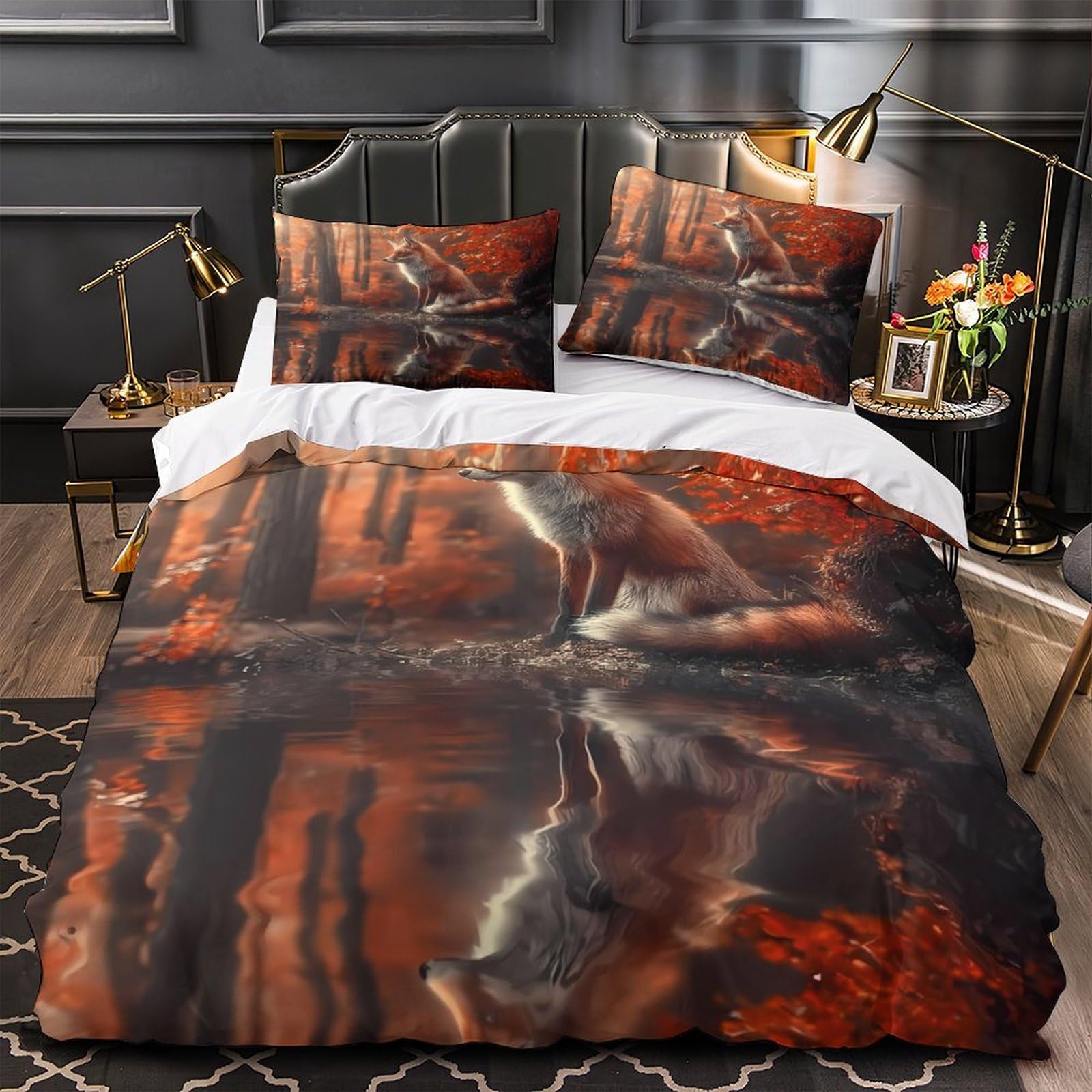 Parure de lit renard 140x200 housse de couette microfibre 3D nature adulte
