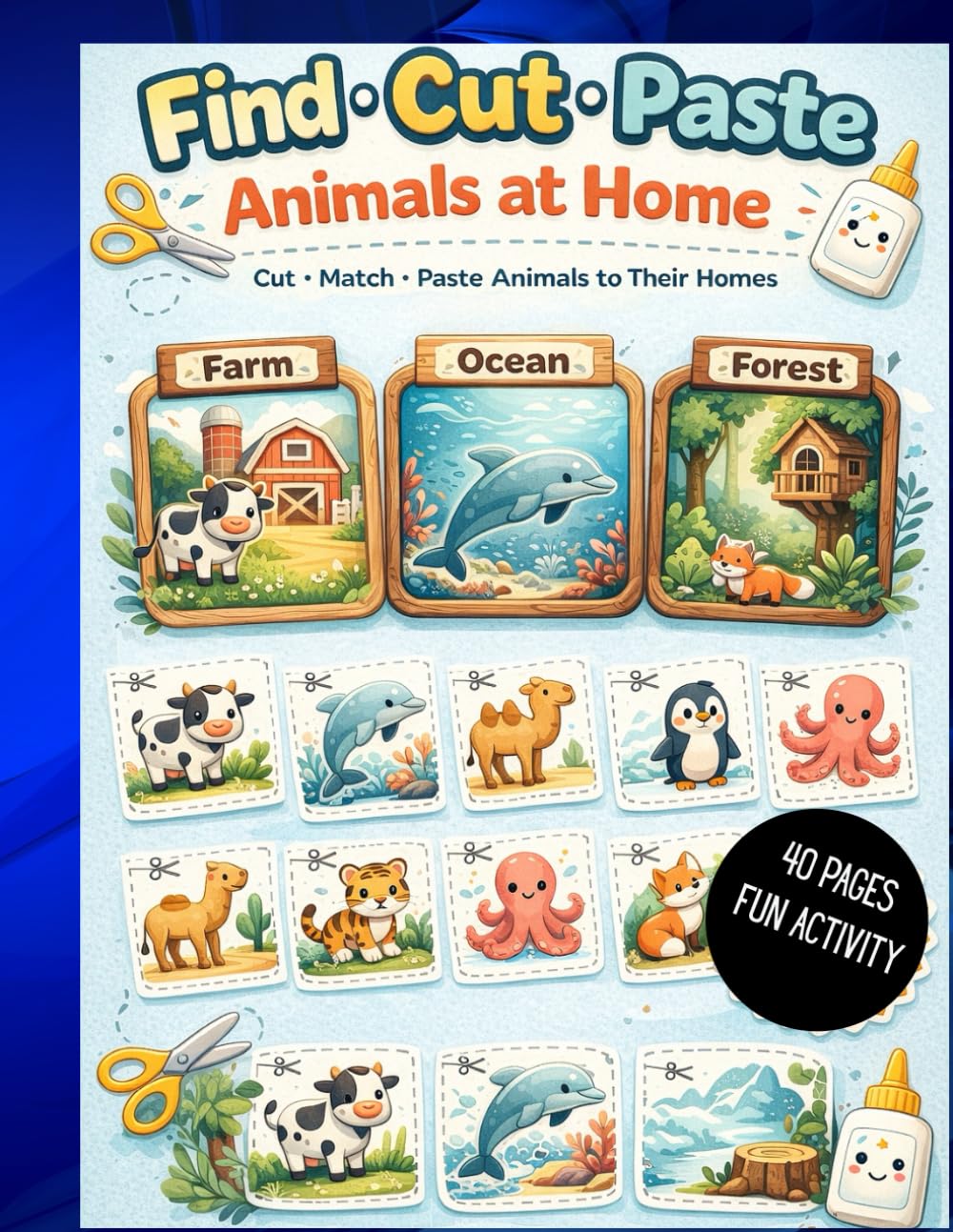 Find Cut Paste Animals at Home Activity Book: Fun Scissor Skills & Learning Activity for Kids