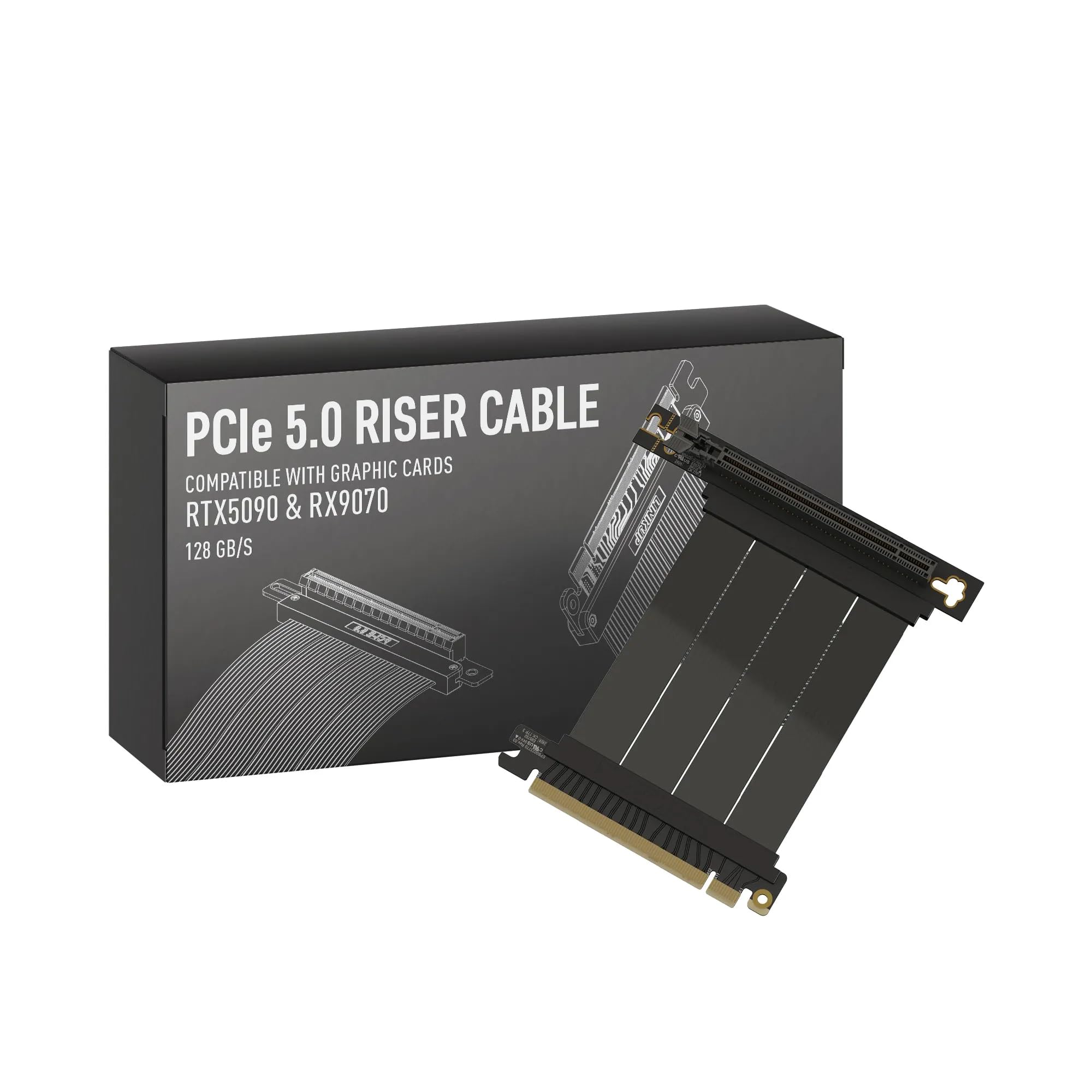 LINKUP PCIE 5.0 Riser Cable | for Vertical GPU Mount | Right Angle | Graphics Card GPU Ready | Usable with PCIe 4.0 & RX 9070/ RTX5090 | 10cm (Total Length: 14cm)