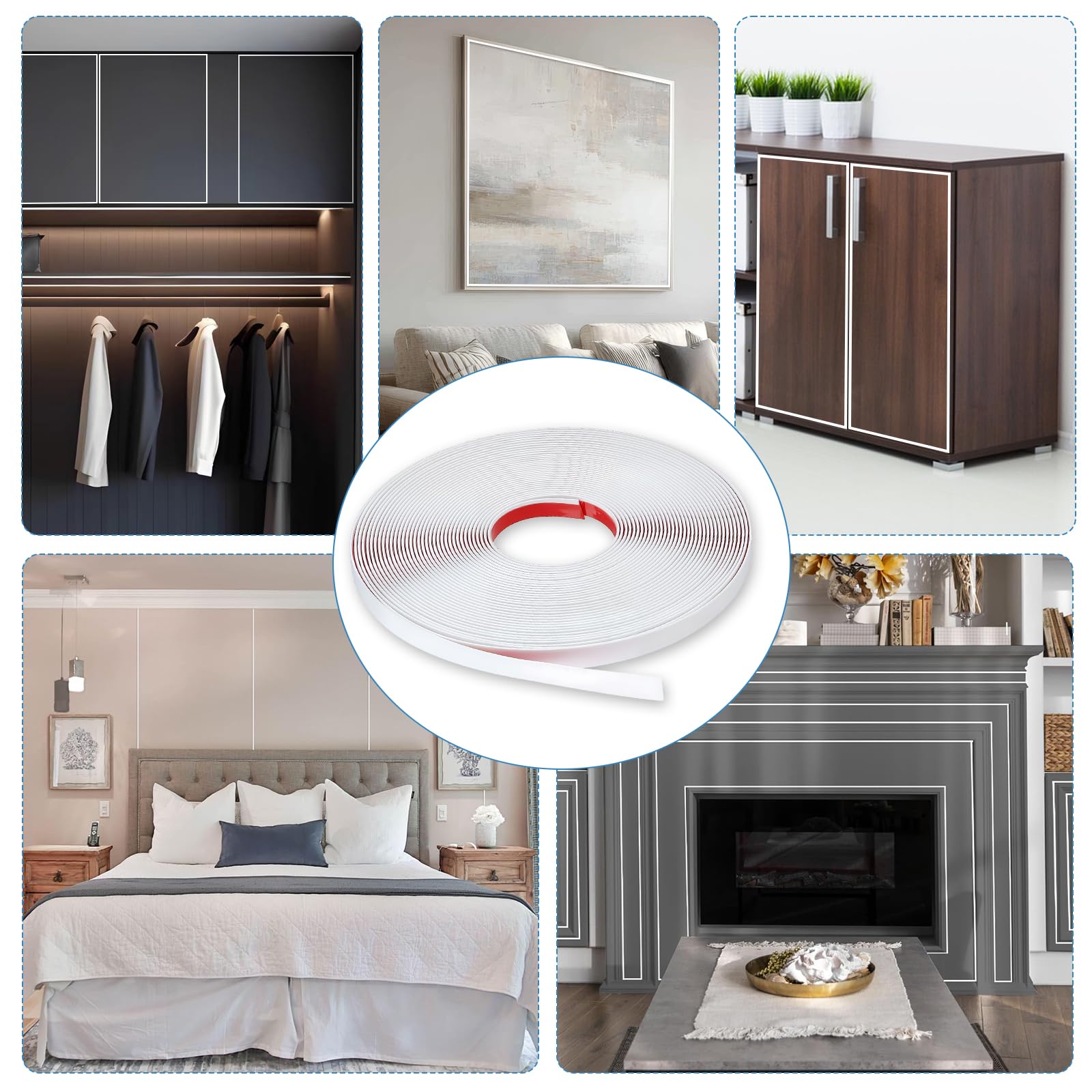 10 M X 1 cm Modanatura Adesiva Nastro Di Decorazione Auto-Adesivo Adatto per Finestre Porte Specchi Paraschizzi Da Cucina E Mobili Bianco