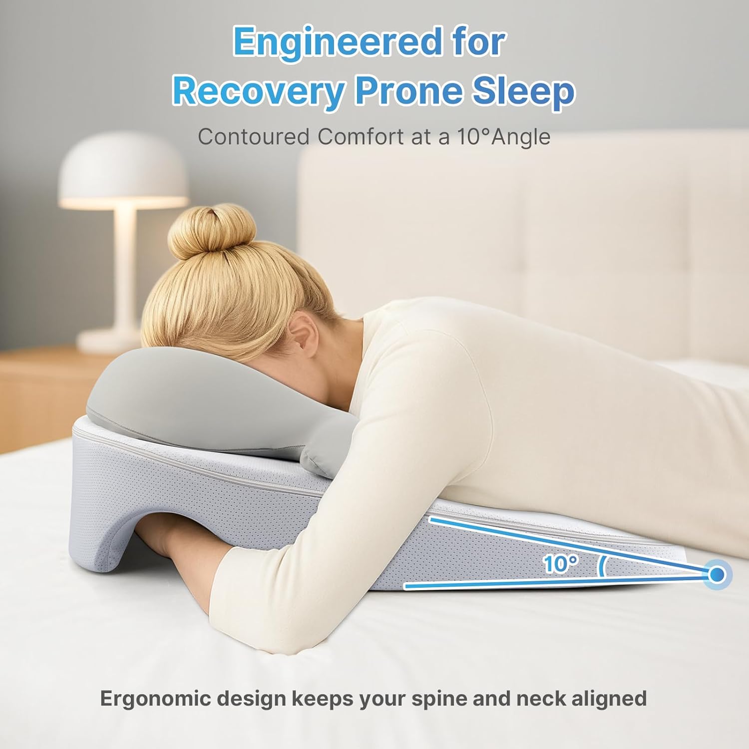 Eye Face Down Pillow Set for Sleeping, BBL, Retinal Surgery Recovery, Soft U-Shaped Memory Foam Stomach Sleeping Prone Pillow with Adjustable Loop for Personalized Comfort, Home Massage Pillows, Grey