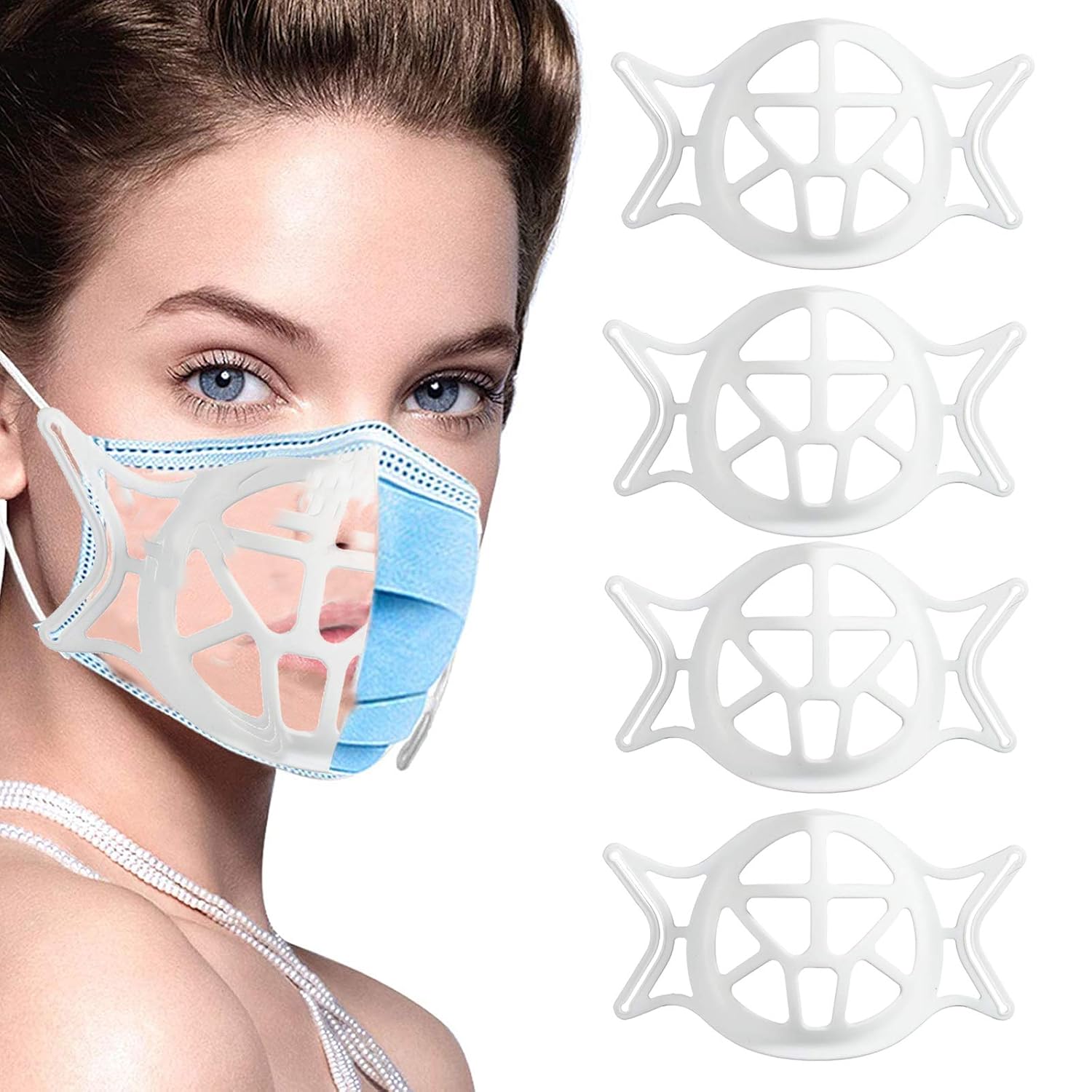 Mask Bracket Silicone Large for Adult,3D Mask Bracket Internal Support Frame for Cloth Mask,3D Face Mask with Wearable Lanyard Keep Fabric off Mouth(4PCS)