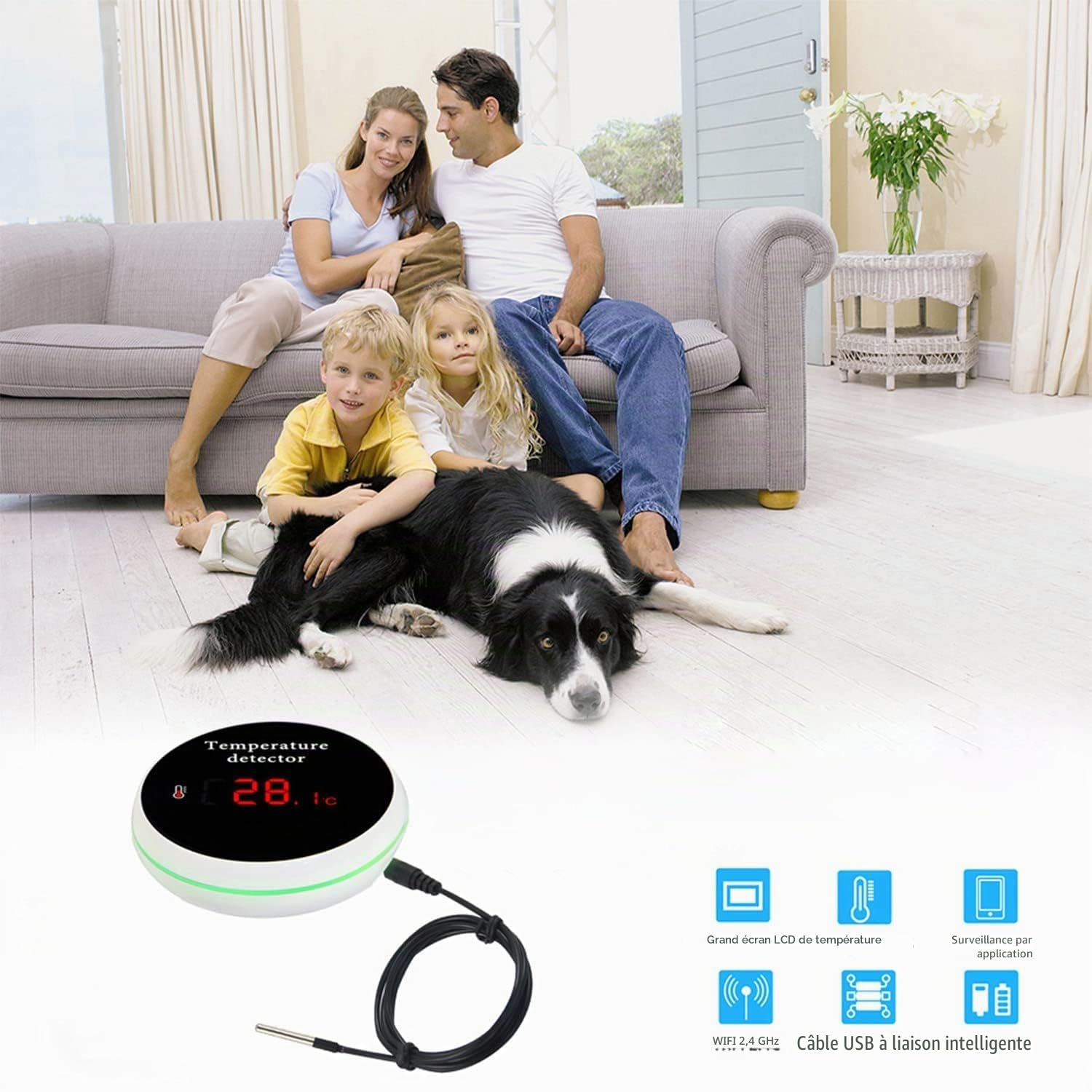 Capteur de température Tuya wifi avec sonde externe étanche moniteur de température intelligent avec écran LCD rétroéclairé batterie rechargeable