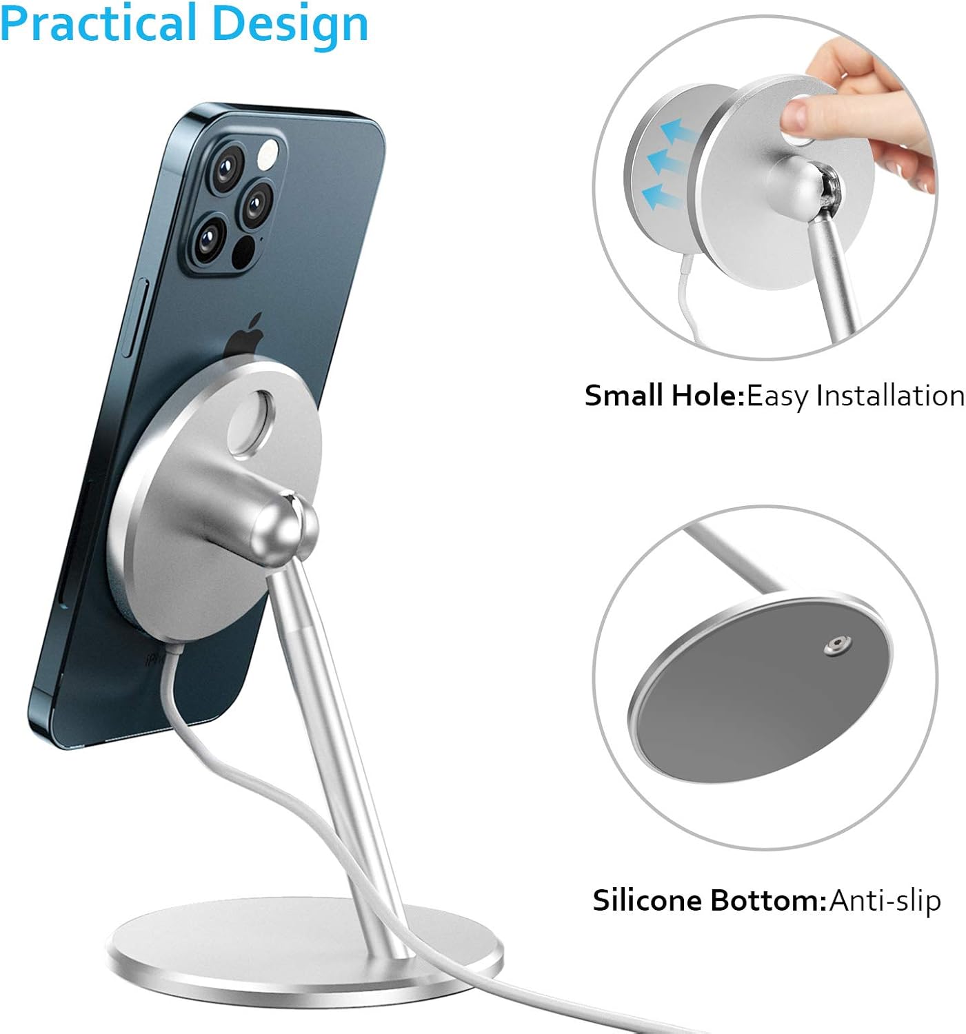 Phone Stand for MagSafe Charger, Adjustable Aluminum Alloy Desk Stand Holder Cradle for MagSafe Wireless Charger, iPhone 13 Pro Max, 13 Mini, iPhone 12 Mini,12 Pro Max (Not Included Magsafe Charger)