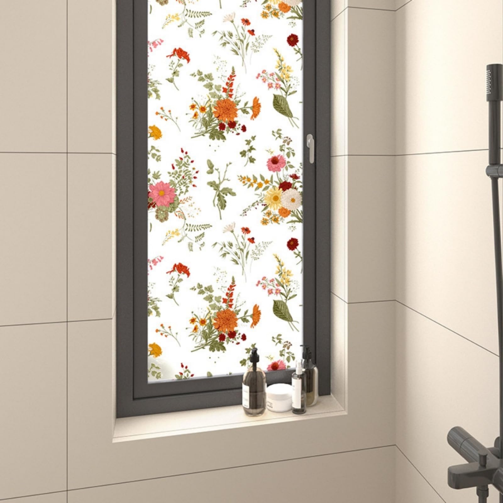 Vinilo Adhesivo Cristal Decorativo Flor Naranja Vinilos para Cristales Privacidad Estatico Anti UV Reutilizable para Oficina Dormitorio Sala de Estar Vinilo para Ventanas