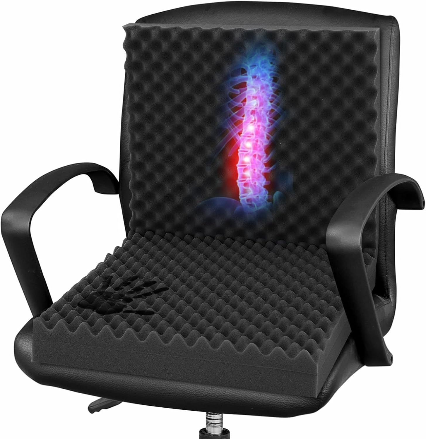 Geiserailie 1 Pcs 32 x 18 x 3 Inches Egg Foam Pad Wheelchair Seat Cushion Backrest to Relieve Back Egg Foam Cushions Wheelchair Accessories for Office Chairs Wheelchairs Recliner Back Chair (Black) 1 Black