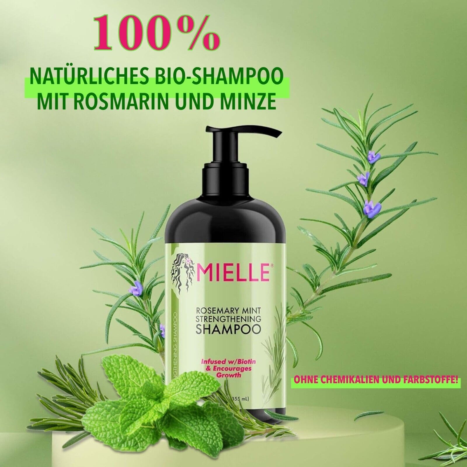 P-Beauty Rosmarin Minze Shampoo, mit Biotin 3x355ml - stärkendes Haarshampoo - Shampoo für Haarwachstumm & Haarausfall - Haarpflege & Kopfhautpflege - Stärkungsshampoo - Schuppenshampoo