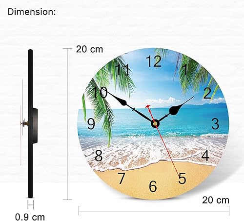 Miniatura 5 de TAHEAT Reloj de pared de palmera de 8 pulgadas, pequeños relojes náuticos costeros para baño, decorativo, funciona con pilas, silencioso, sin