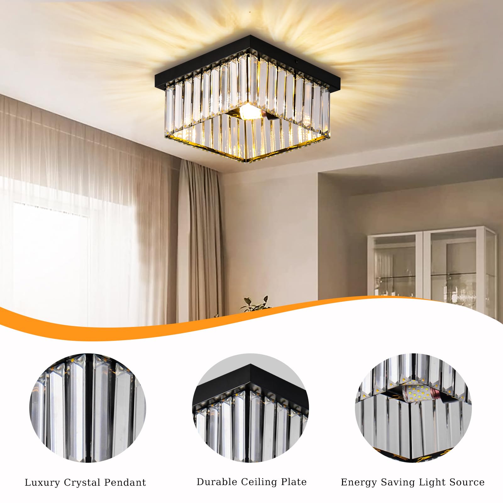 Cainjiazh 9.8" Chandelier Crystal Chandelies Ceiling Lighting Fixtures Flush Mount Ceiling Light E12 Round Modern Light Fittings For Kitchen Hallway Living Room Bedroom Hall Home Decoration(Gold