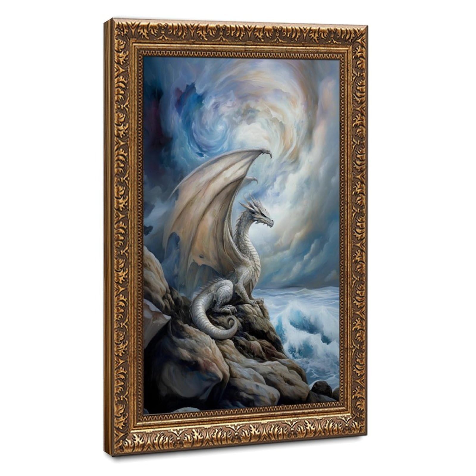 Bareronor White Dragon Fantasy Poster Canvas Poster Bedroom Decor Landscape Office Room Decor Gift 20" L X 30" W
