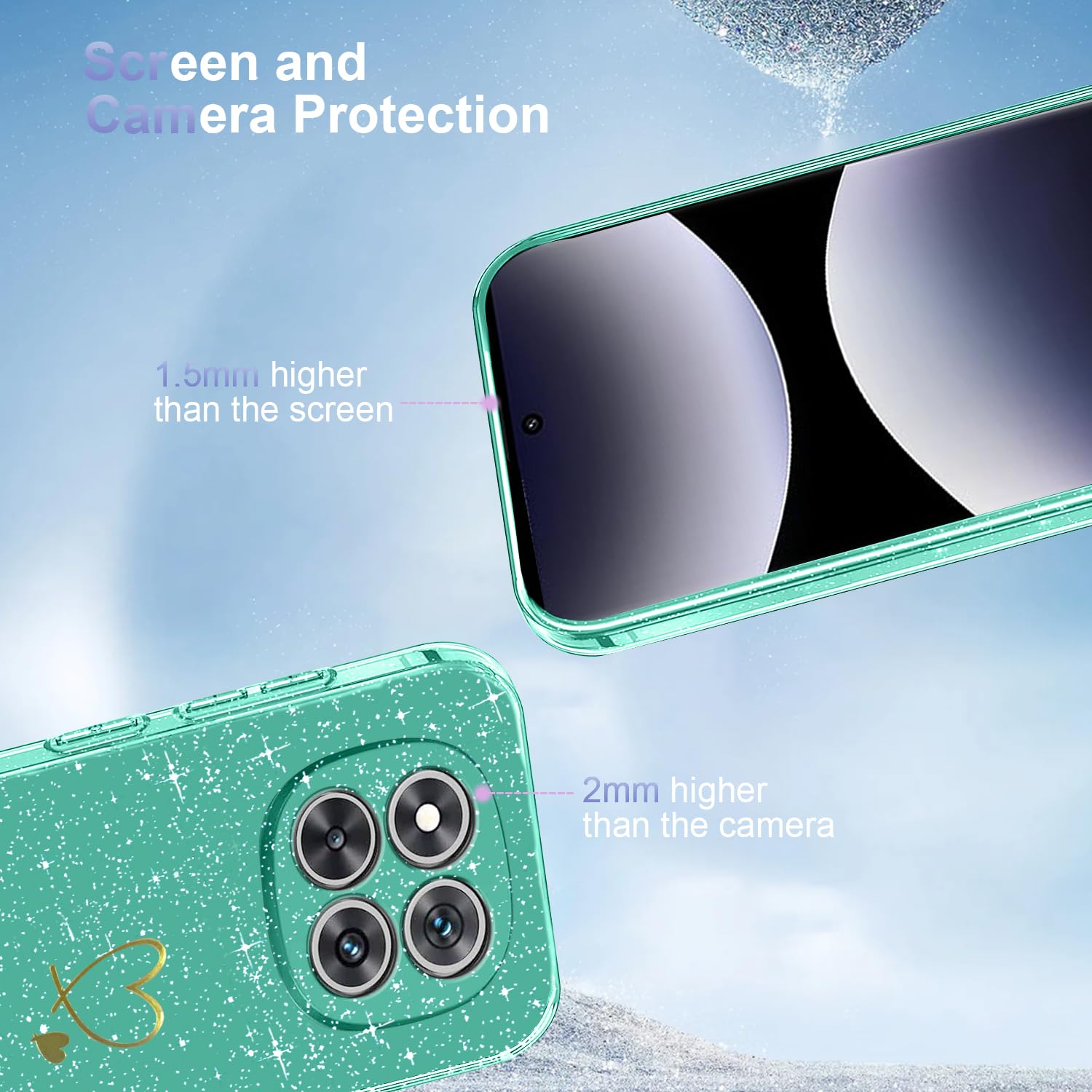 Custodia Per Xiaomi Redmi Note 14 Pro Plus 5G: Silicone Antiurto Con Bordi Elettroplaccati E Glitter Integrati - Blu Scintillante - 6
