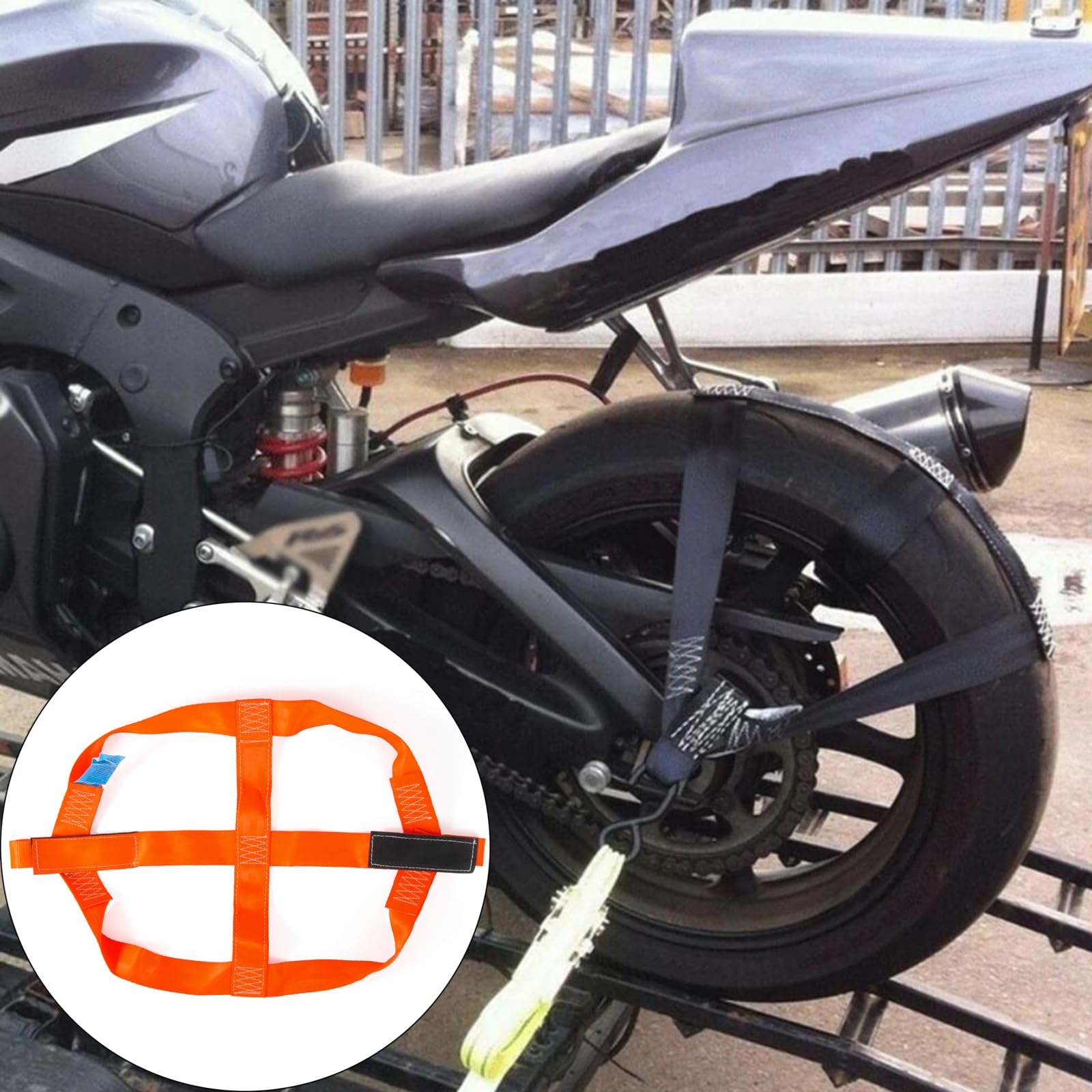 Cinghia di Sicurezza per Ruota Posteriore Moto, Cinghie Fissaggio Moto Solida in Poliestere(Arancione)