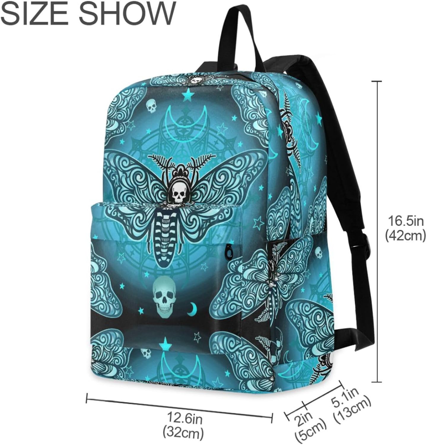 MNSRUU Student Backpack for School Blue Moth Butterfly Laptop Backpack Aesthetic Girls Boys School Bookbags Casual Daypack Backpack Fits 15.6 Inch Laptop image 2