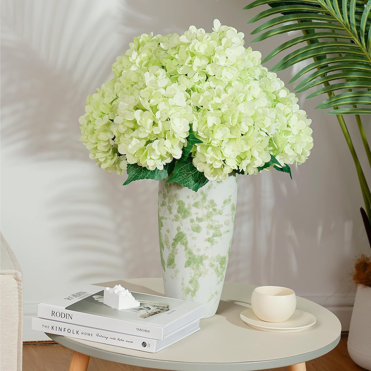 Auihiay 4PCS Green Hydrangea Artificial Flowers, 21" Faux Silk Hydrangeas, Realistic Hydrangea Flowers with Long Stems for Table Centerpieces, Bathroom, Home Decor, Living Room - Image 5