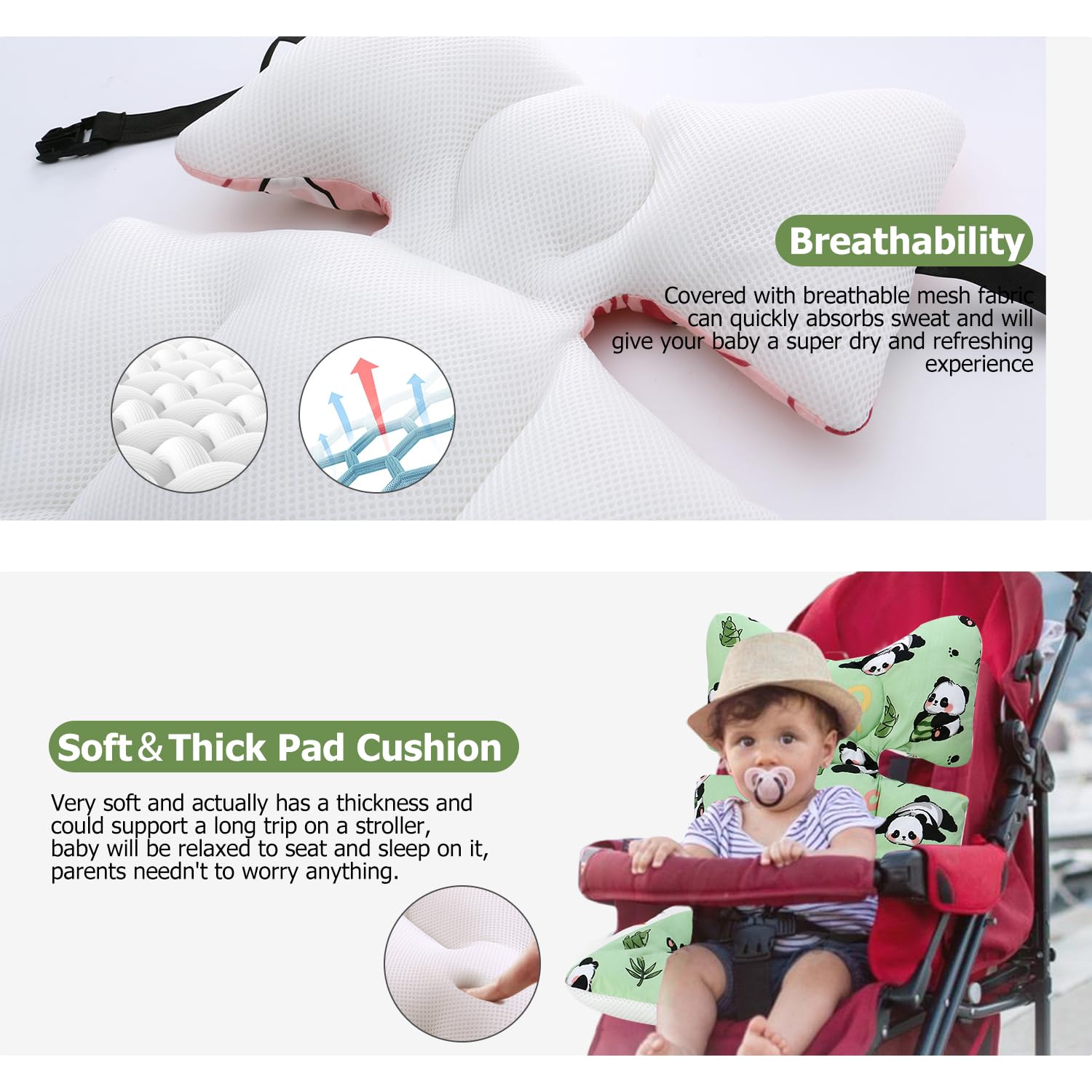 Baby Pushchair Seat Liners Pram Liner Universal Pushchair Liner Thick Baby Stroller Liner Pad Seat Cover Seat Cushion Pad Stroller Pram Pushchair for Toddler Infant (Panda) - Image 4