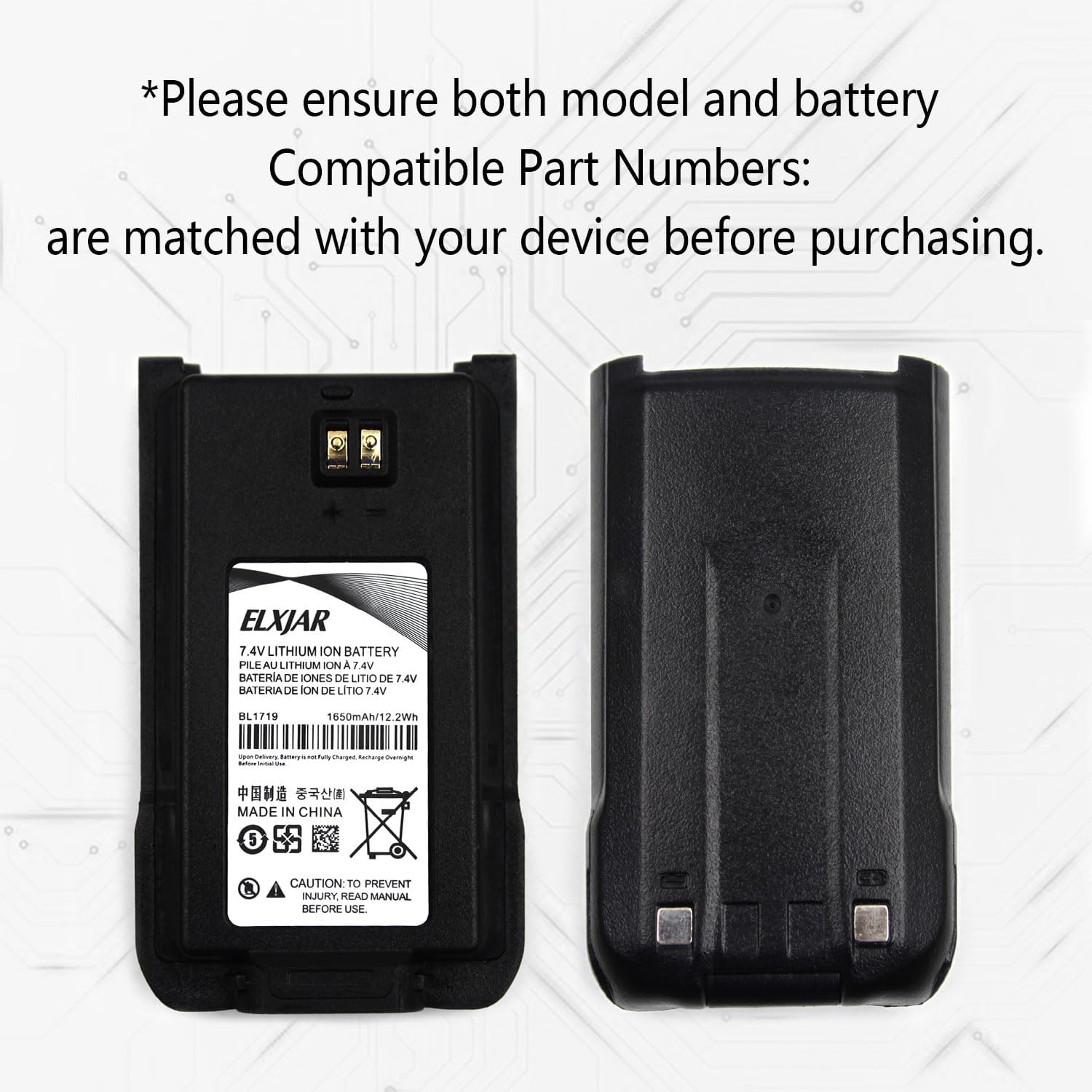 elxjar (2-Pack) 7.4V 1650mAh BL1719 Li-ion Replacement Battery for Hytera HYT TC-508 TC-518 TC-580 TC-446S TC-510 TC-585 TC-500S Two-Way Radio