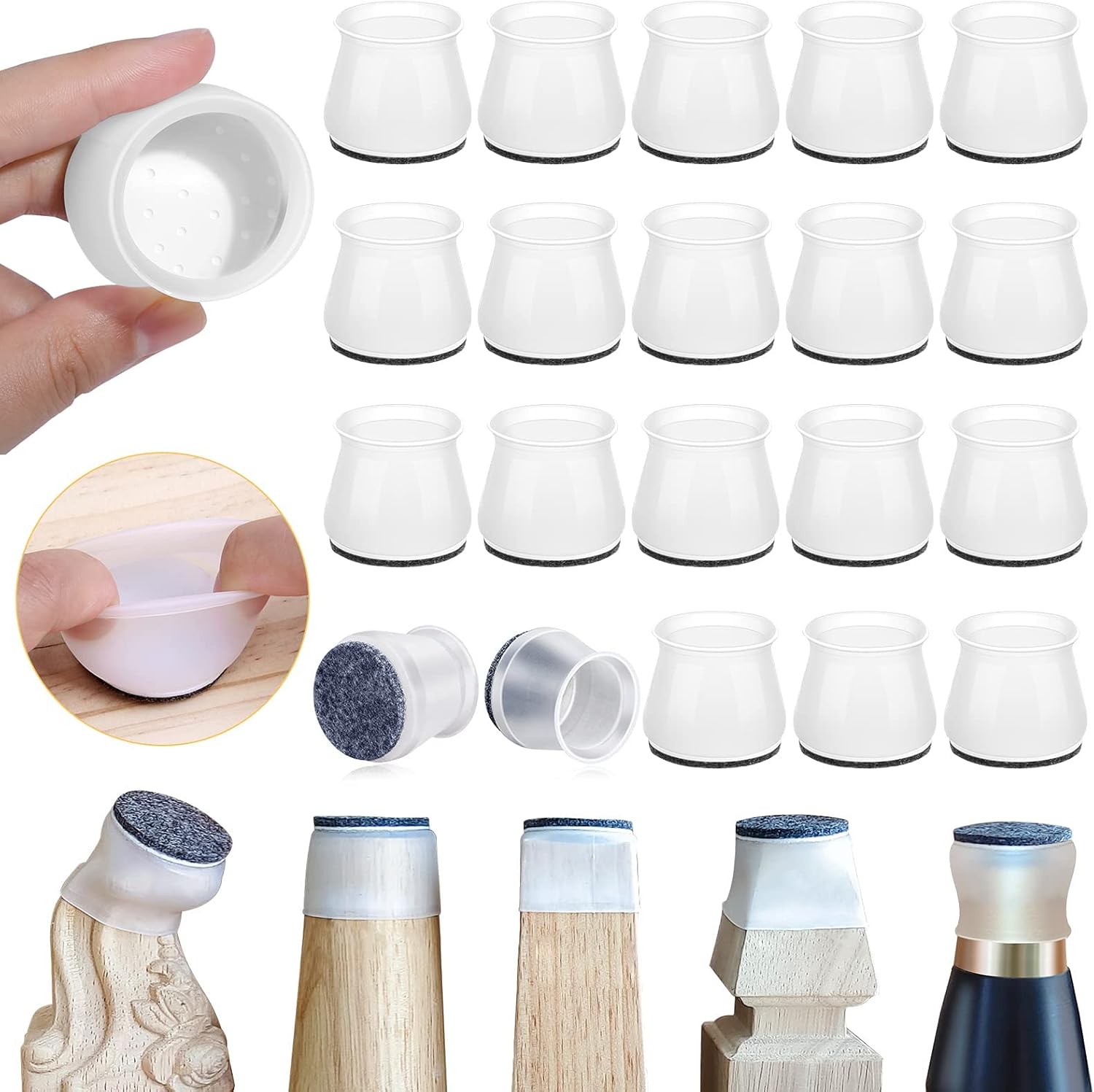 60 Pcs Chair Leg Floors Protectors with Felt Pads, Silicone Chair Leg