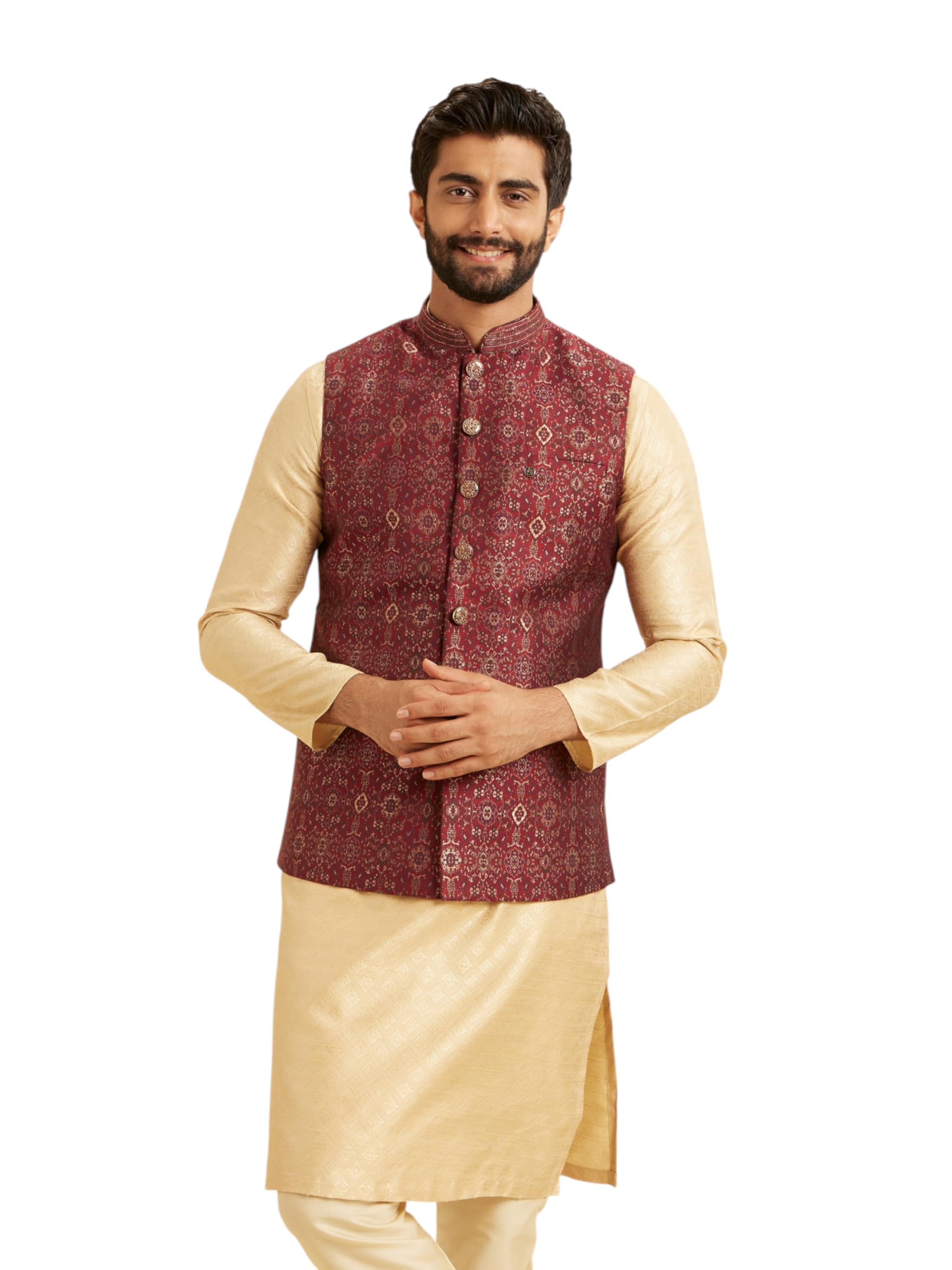 Men's Brocade Self Design Traditional Nehru Jacket (1pc)