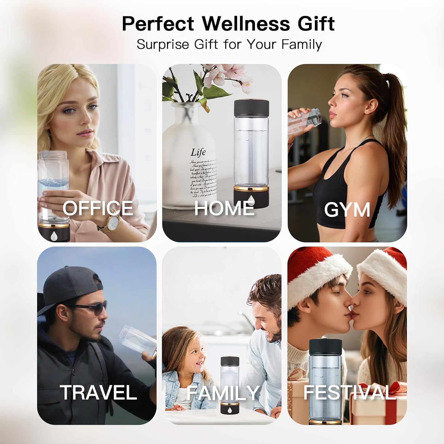 Hydrogen Water Bottle, 3Min Rapid High Content Alkaline Hydrogen Water, USB-C Rechargeable Hydrogen Water Machine, Portable 14OZ, SPE PEM Tech, Travel, Home, Office, Gift for Family & Friends (Black)