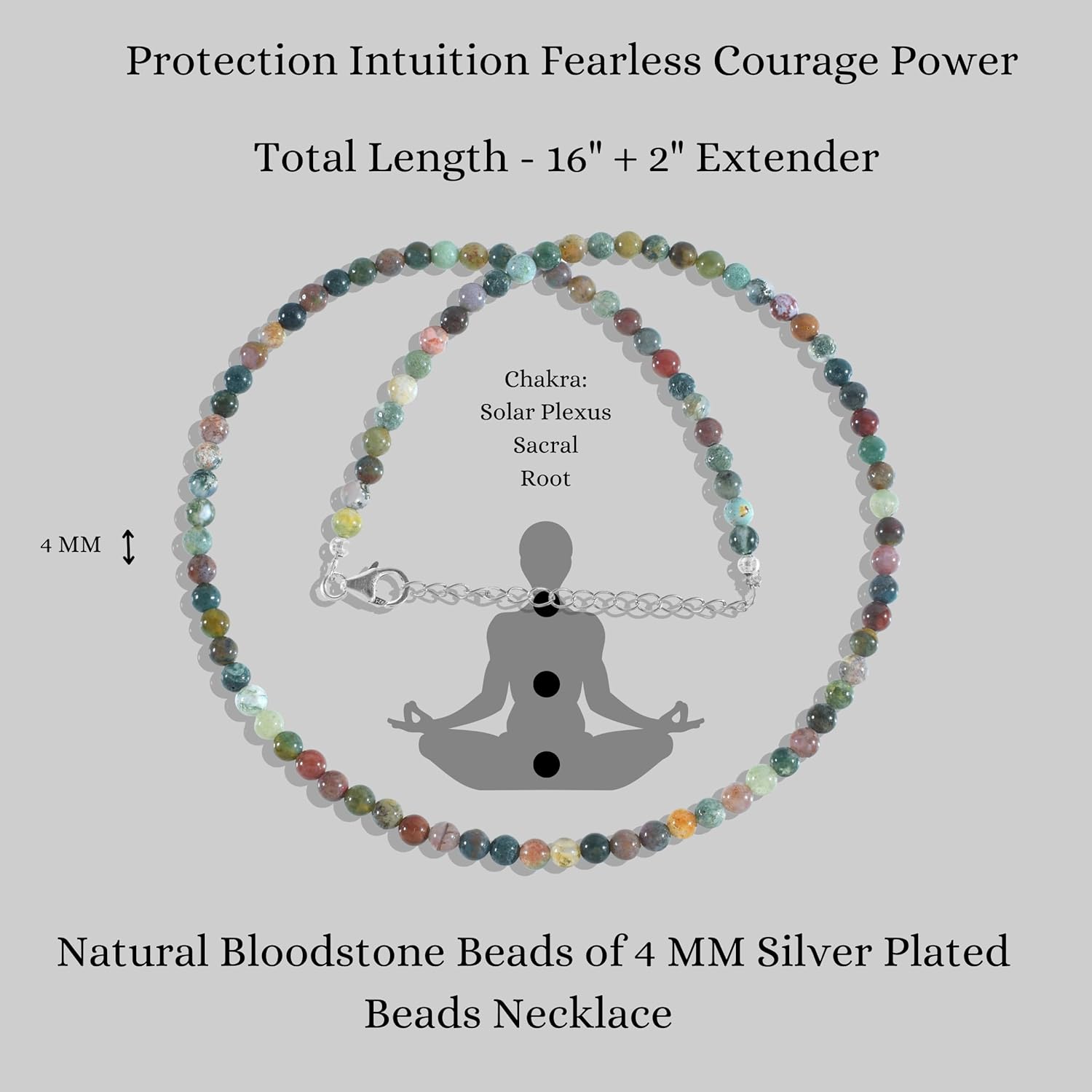 4mm Round Natural Gemstone Beaded Necklace with 925 Sterling Silver, 2-Inch Extension Chain, Adjustable Trendy Pearl Necklace for Women - Image 2