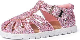 QIY Toddler Girl Sandals Little Kids Summer Dress Shoes Open Toe Flats Princess Sandals for School Beach Party