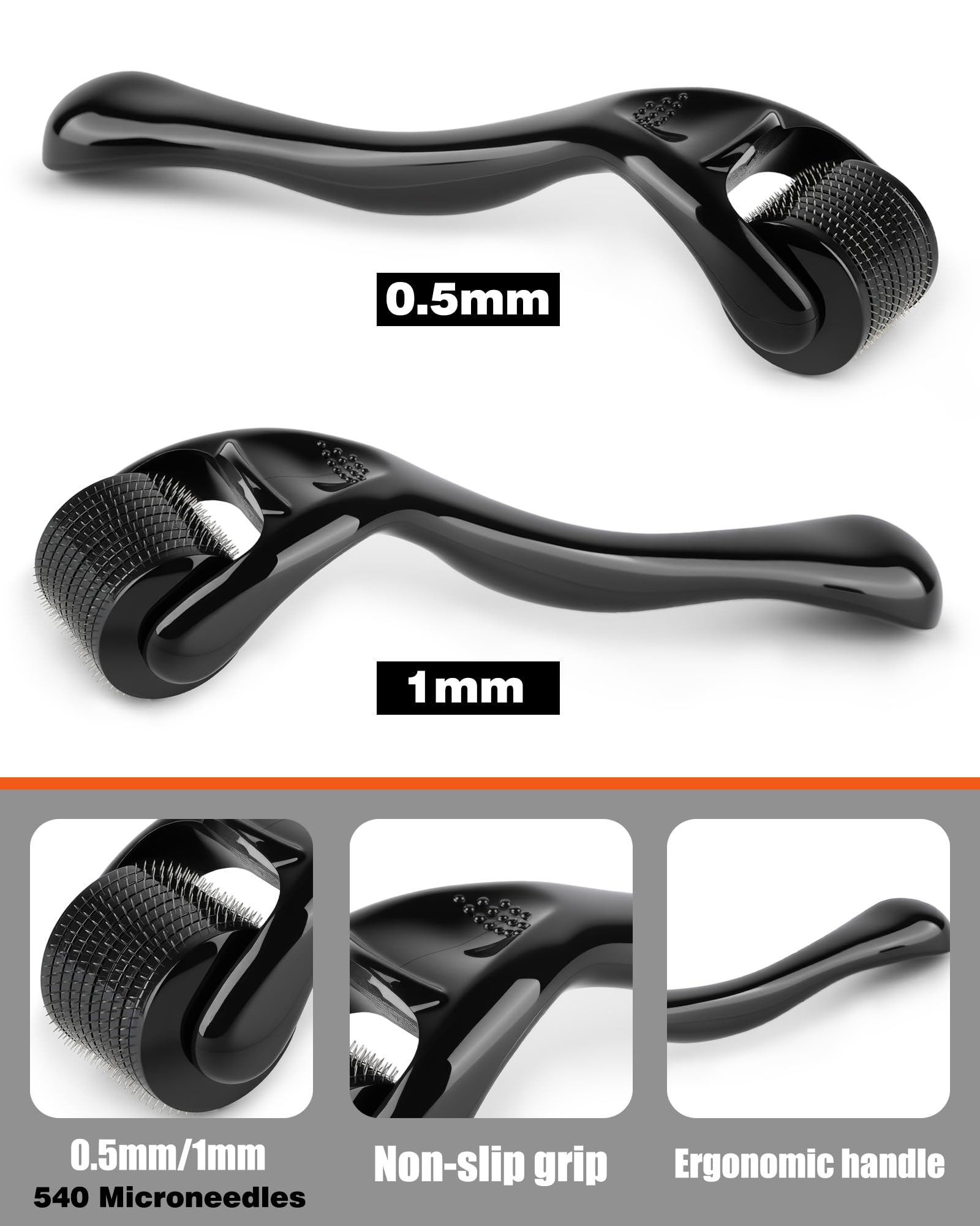 pulire Dermaroller 2 Pezzi, Microneedling Viso 0.5 mm e 1.0 mm con 540 Aghi, Dermaroller Capelli per Viso Cuoio Capelluto e Corpo, Uomini e Donne per Cura della Pelle, dei Capelli e Barba