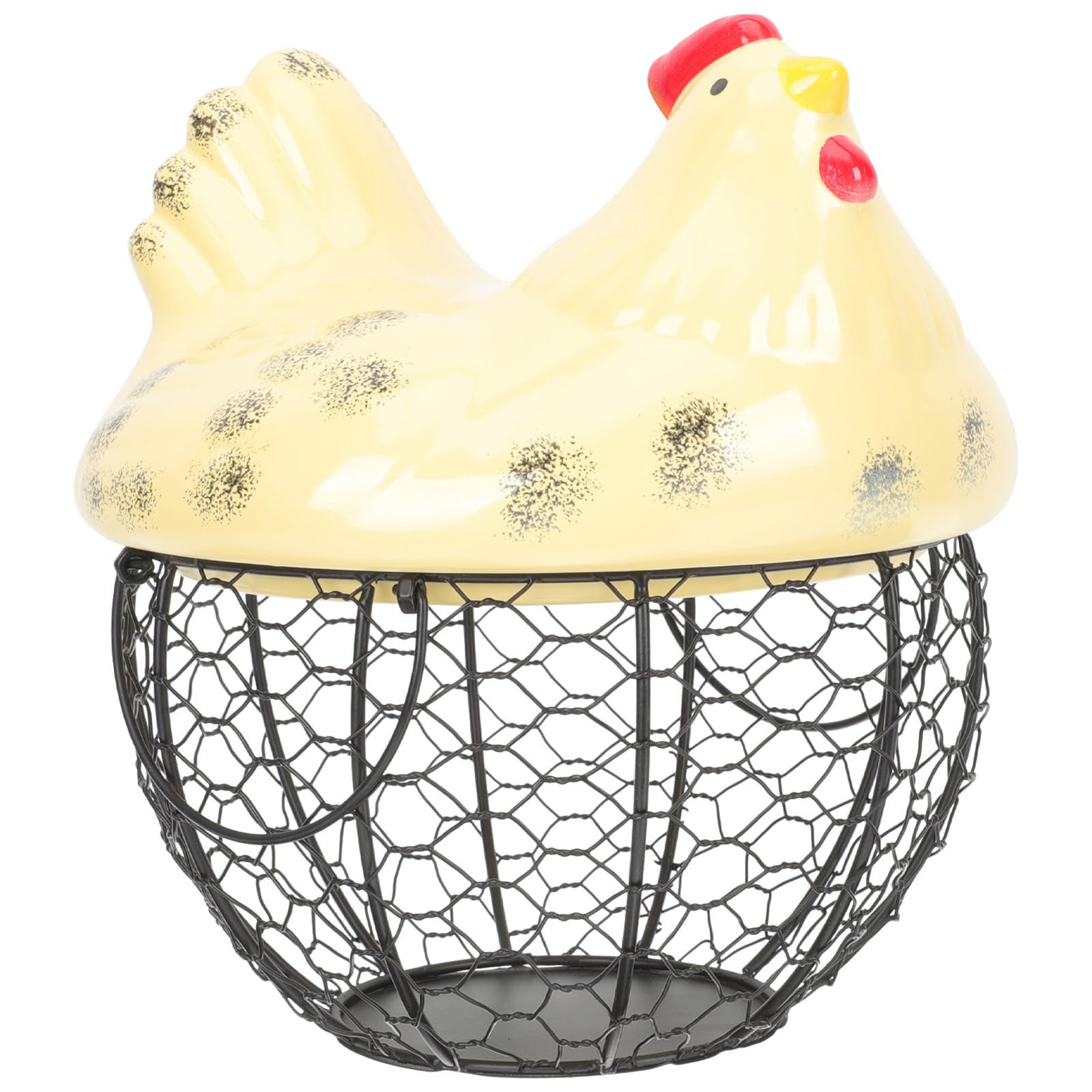 Cesta para Huevos Forma de Gallina de Cerámica y Alambre