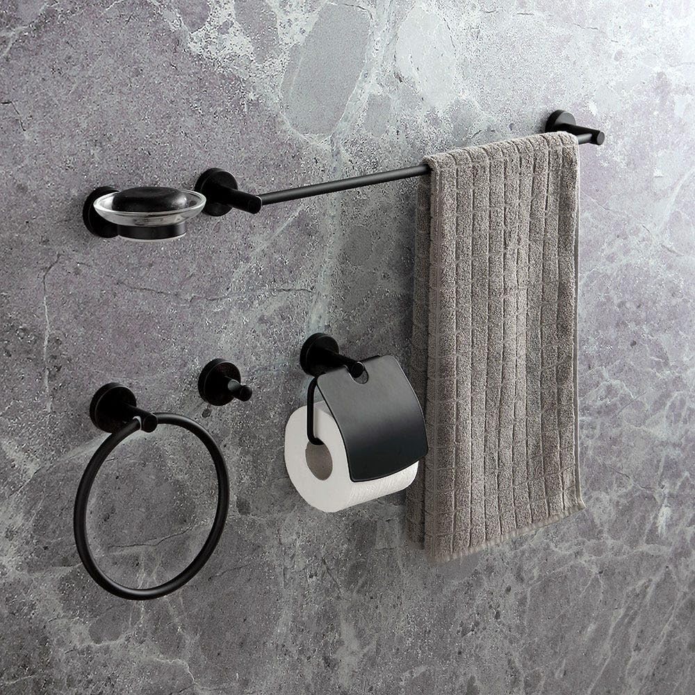 Kiamami Valentina - Conjunto de 5 Accesorios de baño en Negro Mate para Pared | Necesario