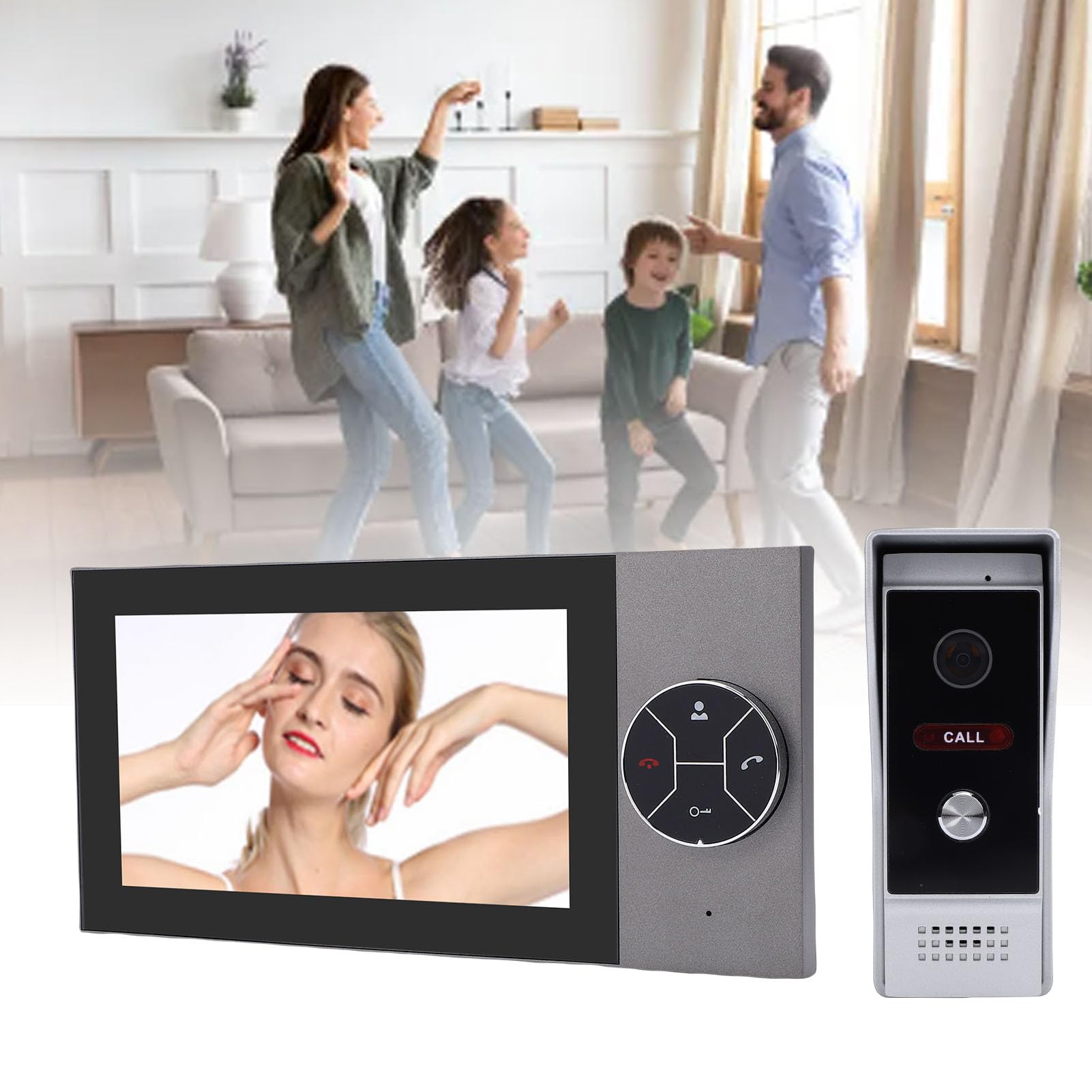 Videocitofono Cablato, Campanello Touch Screen 7 Pollici con Monitor Fotocamera per Appartamento in Villa, Monitoraggio Sblocco Doppia Via,Visione Notturna, Grandangolo (Spina europea)