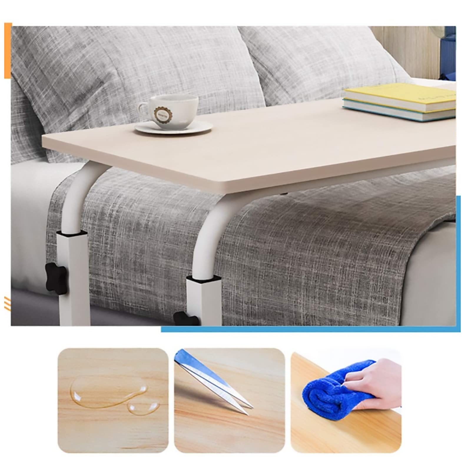 Tavolino da Letto, tavolini sopra Il Letto, scrivania per Laptop con Ruote, Tavolo da Pranzo Laterale Regolabile in Altezza, Tavolo Medico Mobile (Dimensioni: 80x40 cm)