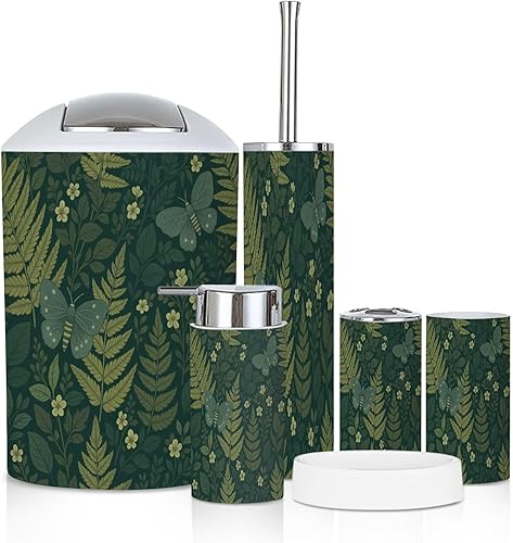 Miniatura 9 de Bathroom Accessory Set 6PCS 70s Retro Vintage Mid Century Modern Seamless Trash Can, Soap Dispenser, Toothbrush Holder, Toothbrush Cup, Toilet Brush