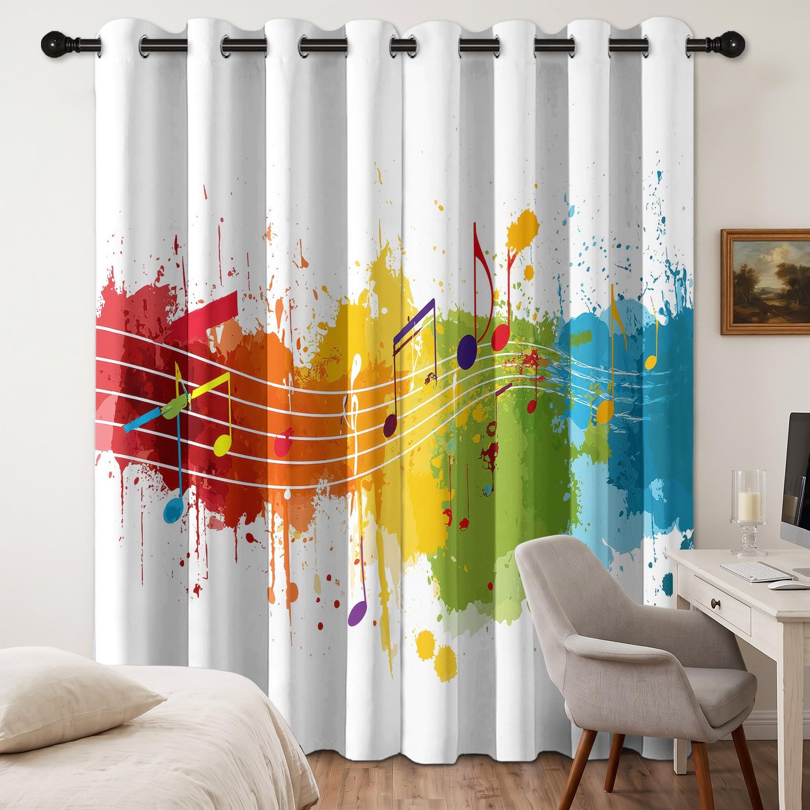 Zasłony zaciemniające 2 sztuki muzyka nuty, zasłony do salonu, izolowane termicznie zasłony z oczkami do pokoju dziecięcego sypialni, kolor, 140 x 245 cm