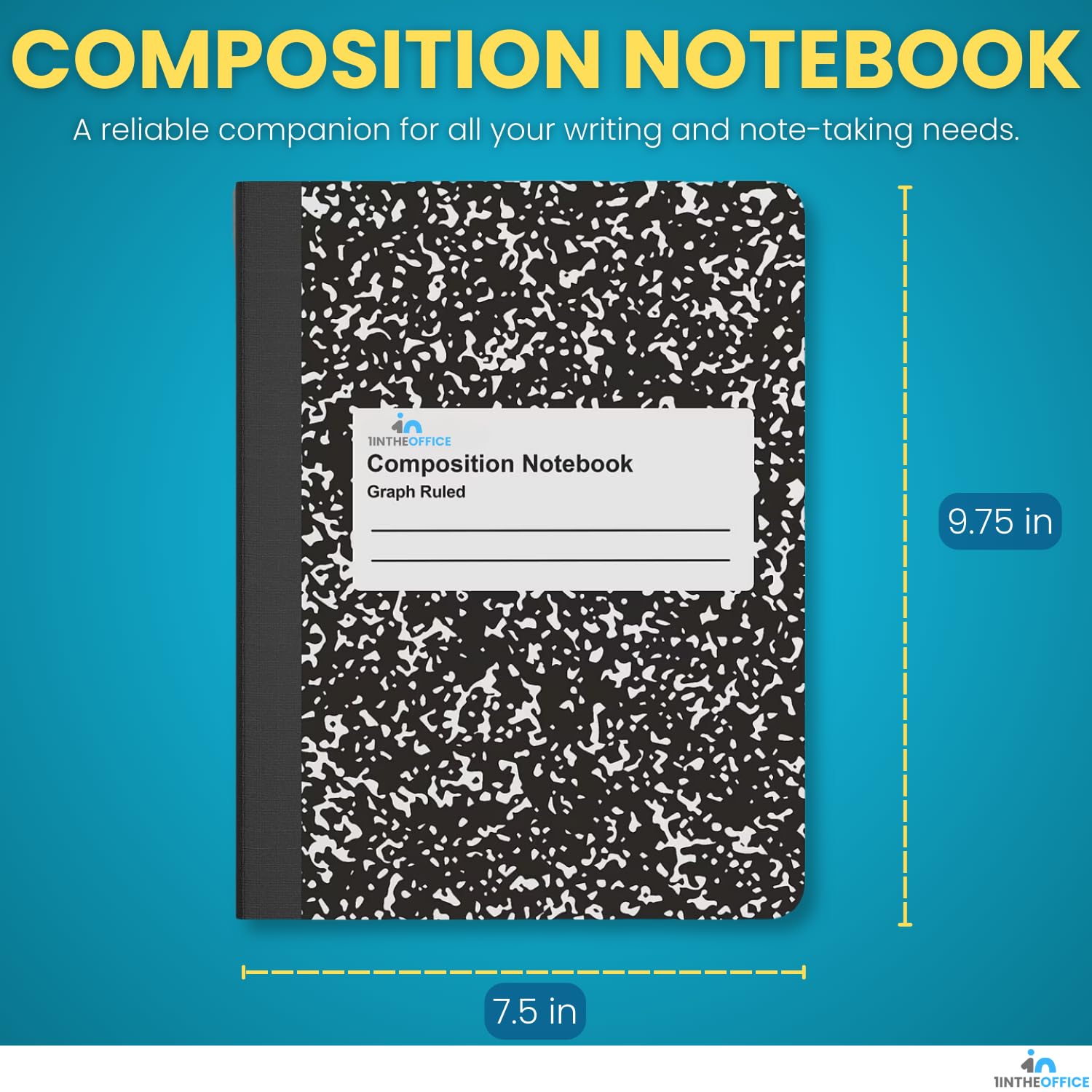 1InTheOffice Lot de 6 cahiers de composition graphique - 24,8 x 19,1 cm - Noirs