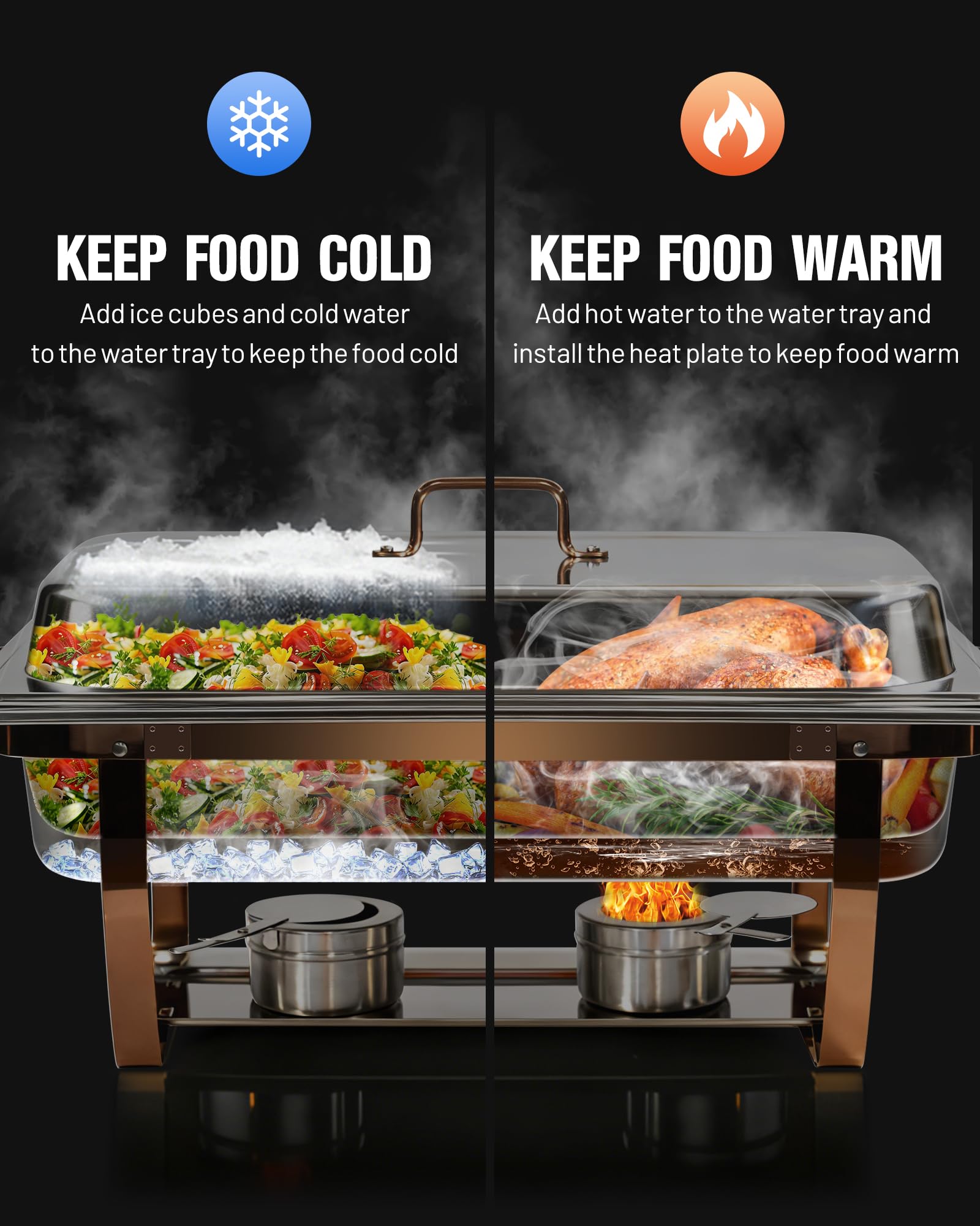 Chafing Dishes Buffet 2pcs, 9L, Scalda Vivande Portatile Rettangolare con Coperchio a Scomparsa [2 Vaschette Intere 4 Mezze Vaschette] Scaldavivande per Feste, Compleanni, Festività, Eventi in Chiesa