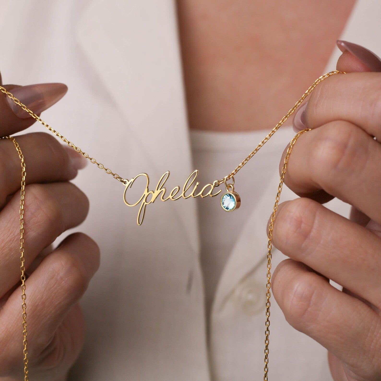 Su misura collana con nome con pietra portafortuna minimalista targhetta con nome gioiello compleanno per mamma Festa della Mamma anniversario