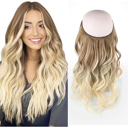 Sassina Invisible Wire Hair Extensions Real Human Hair with Transparent Wire Adjustable Size Secure Clips Natural Straight Secret Miracle Hairpiece, Balayage 8-60 18 Inch 80 Gram