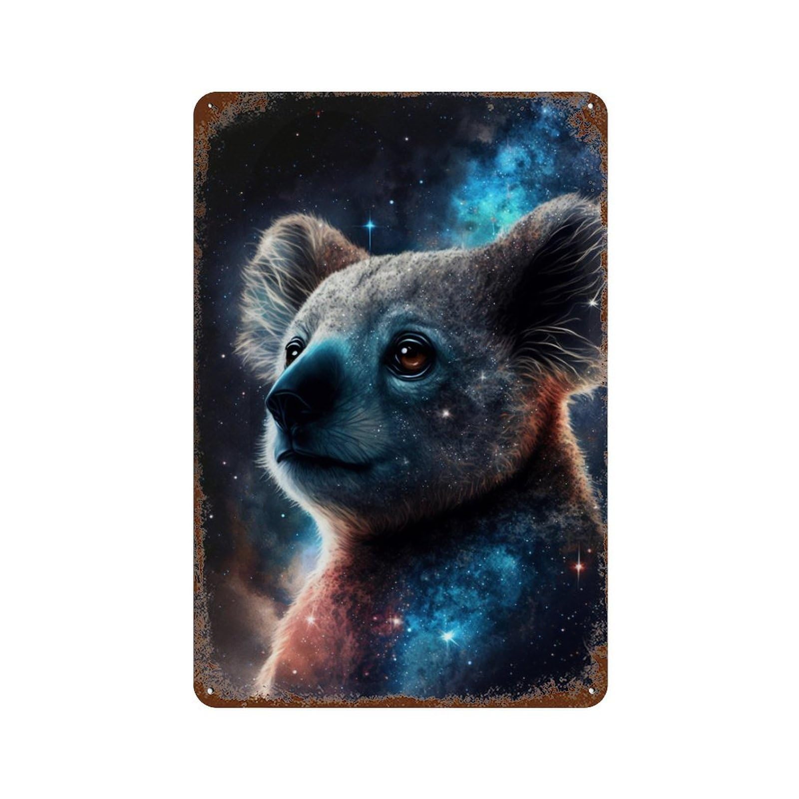 Rust Effect Cosmic Koala Art Print-3 Vintage Rust Metal Sign 11.8"x7.9", Old School Wall Decor for Cafe, Home Bar And Lounge Decor