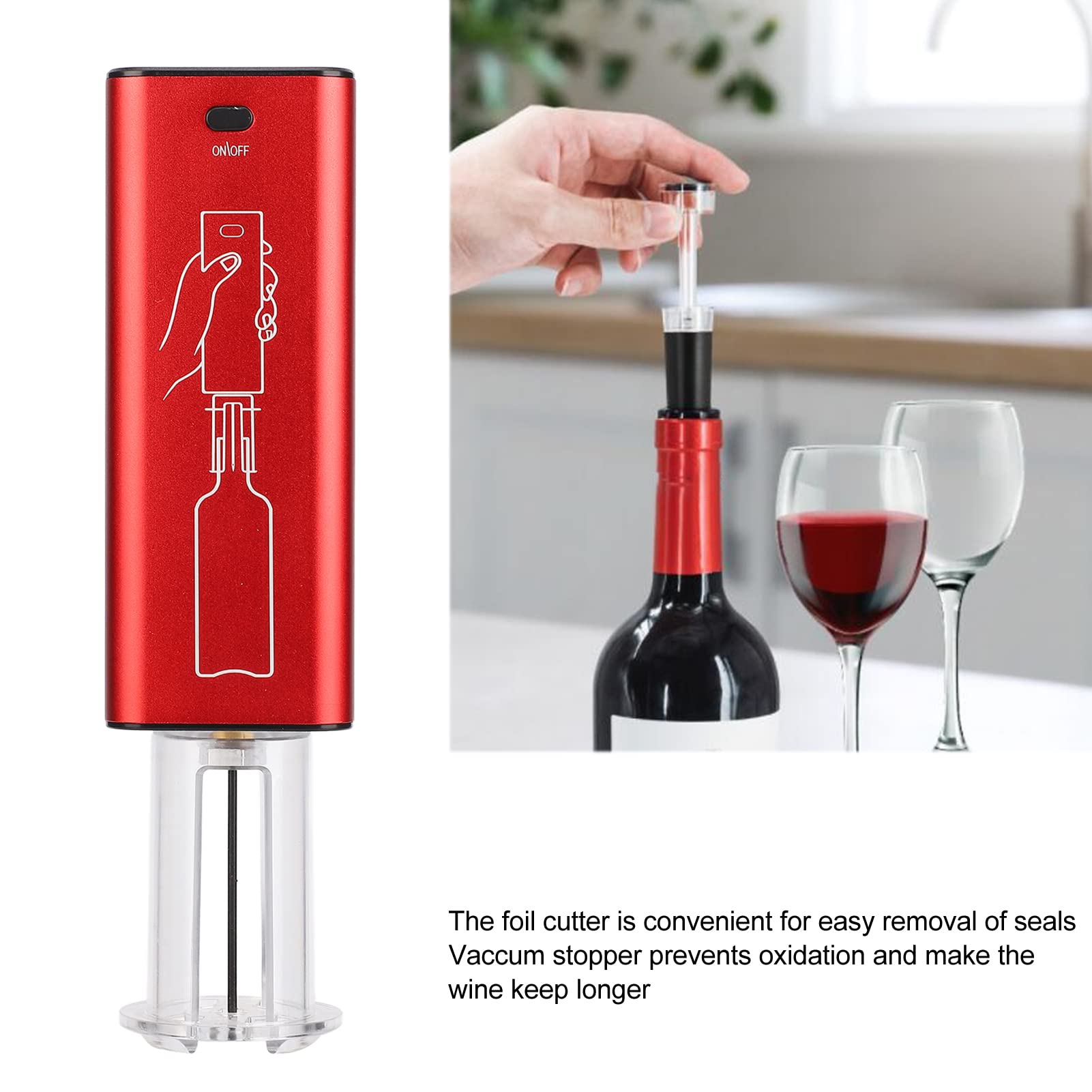 Elektryczny otwieracz do wina, zestaw 4 w 1 z zatyczką do nalewania folii, automatyczny otwieracz do butelek wina USB na Home Bar Party