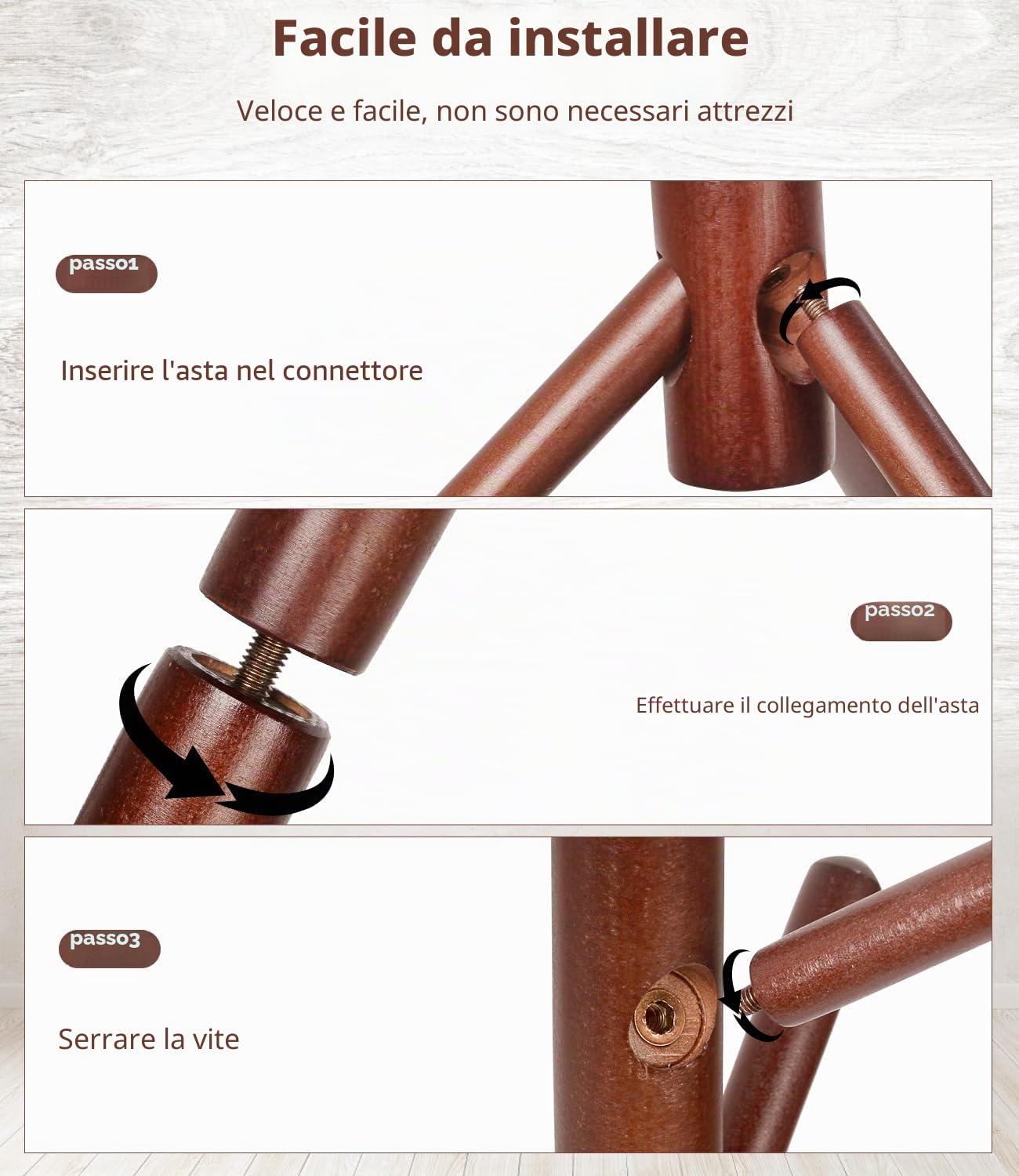 Appendiabiti in legno di faggio, supporto per giacche, appendiabiti, a forma di albero con 9 ganci, 3 regolazioni di altezza, supporto per vestiti, cappelli, sciarpe, borse (marrone)