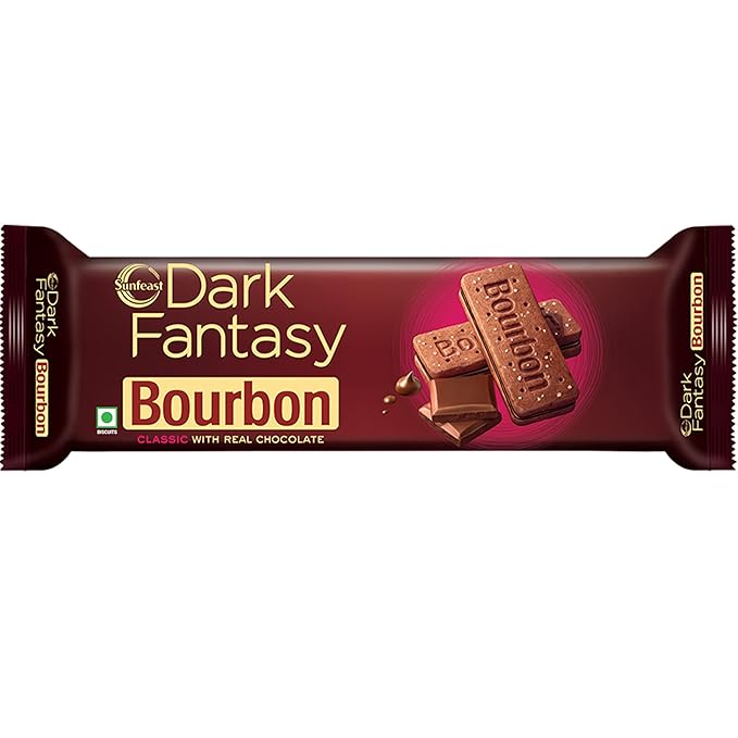 Sunfeast Dark Fantasy Bourbon, Classic Biscuit Made With Real Chocolate, 100g/120g ( weight may vary )