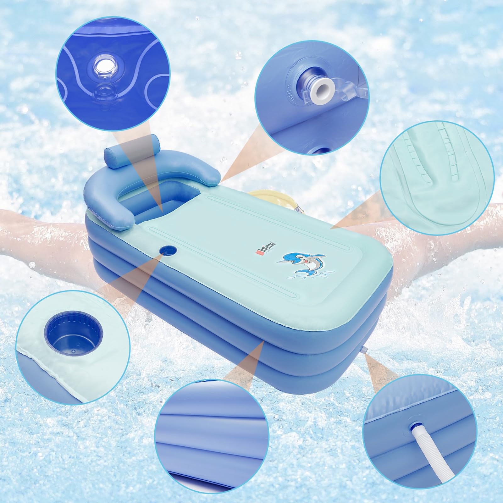Bañera Inflable Plegable para Adultos, bañera de SPA de PVC, Piscina Hinchable Rectangular con cojín Cervical, portátil, cálida, para Camping, Viajes, SPA (PVC)