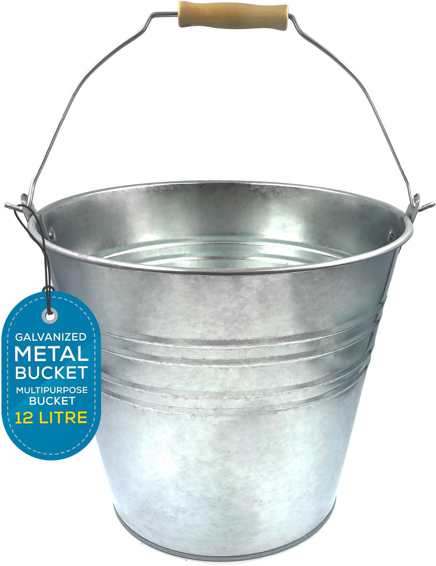 Galvanised Metal Bucket 12L Steel Bucket with Handle for Hot Ash Garden Waste etc.